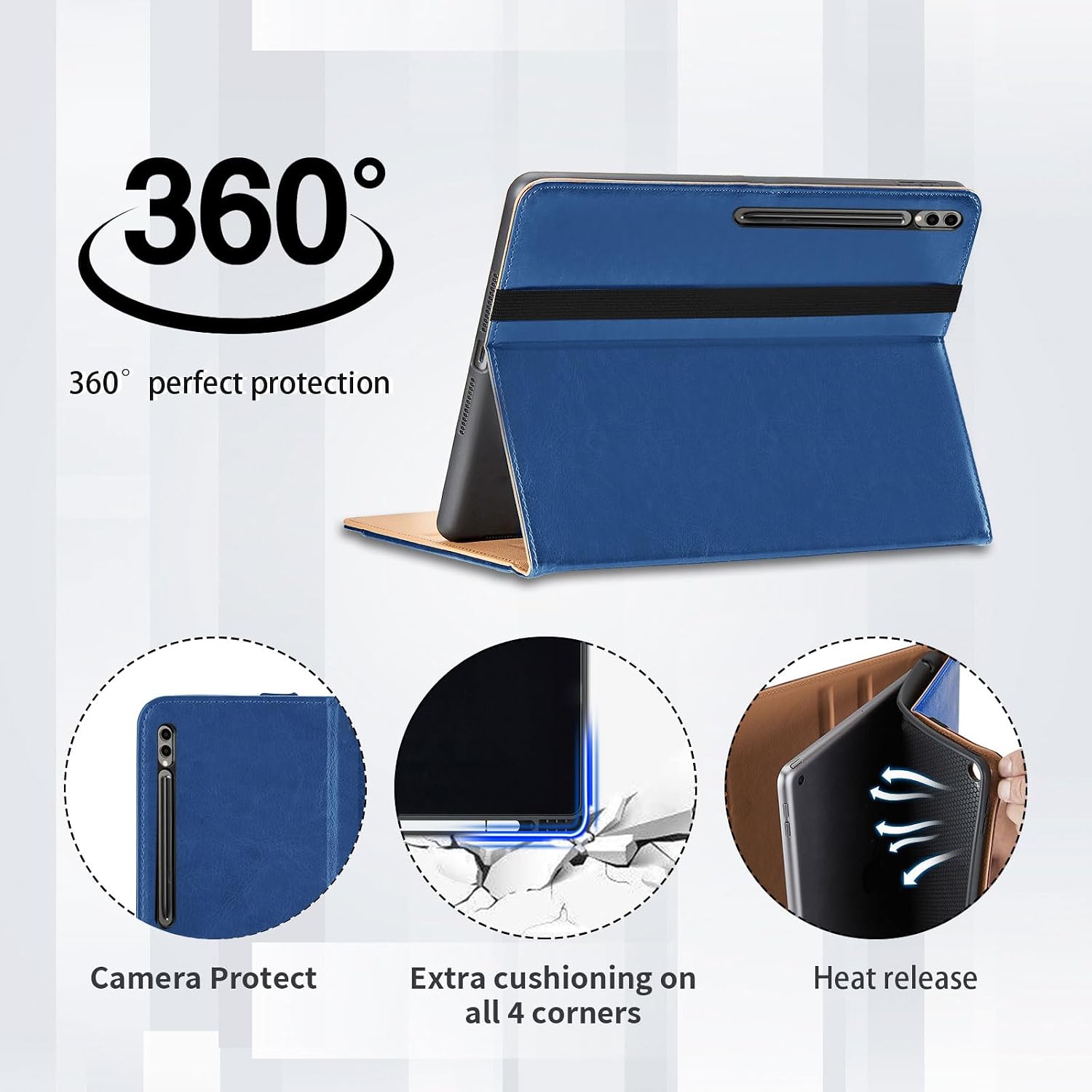 Thumbnail 3 de Oduio Hülle für Samsung Galaxy Tab S10+ / S9+ / S9 FE+ (12,4 Zoll) – PU-Leder Smart Cover mit Tasche, Stifthalter und Standfunktion – Blau