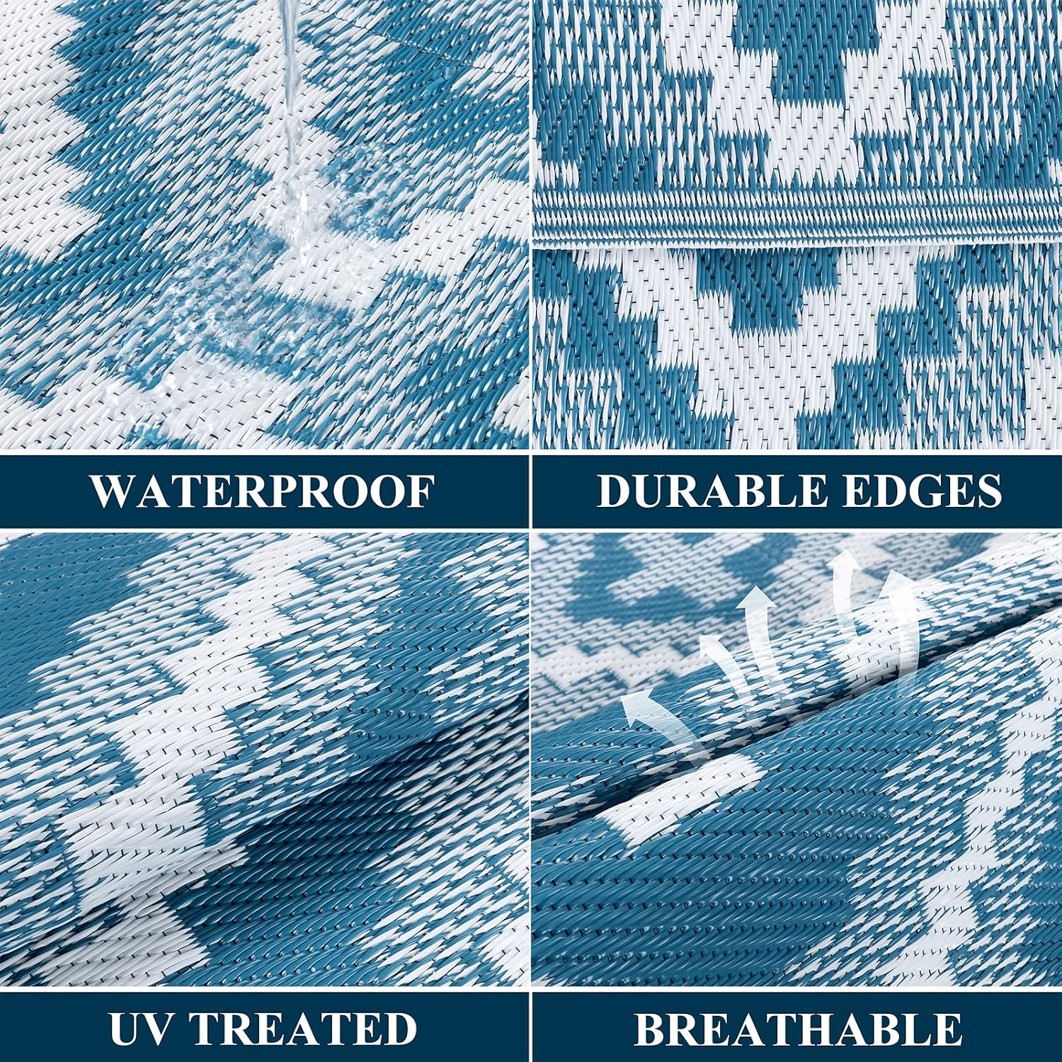 Detalle de Enyhom Extra Large Outdoor Rug Waterproof 270 x 360 cm (Teal Blue)