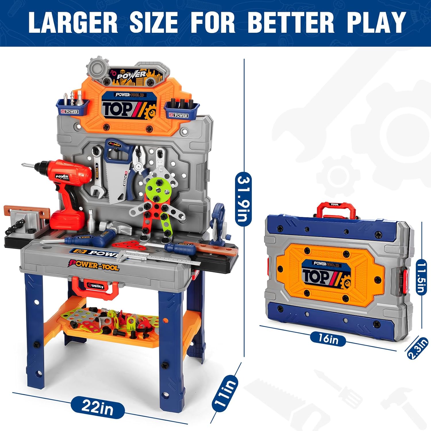 Thumbnail 1 de TooyBing Kids Tool Bench Set with Electric Drill & Realistic Tools (132-Piece) for Ages 3–5