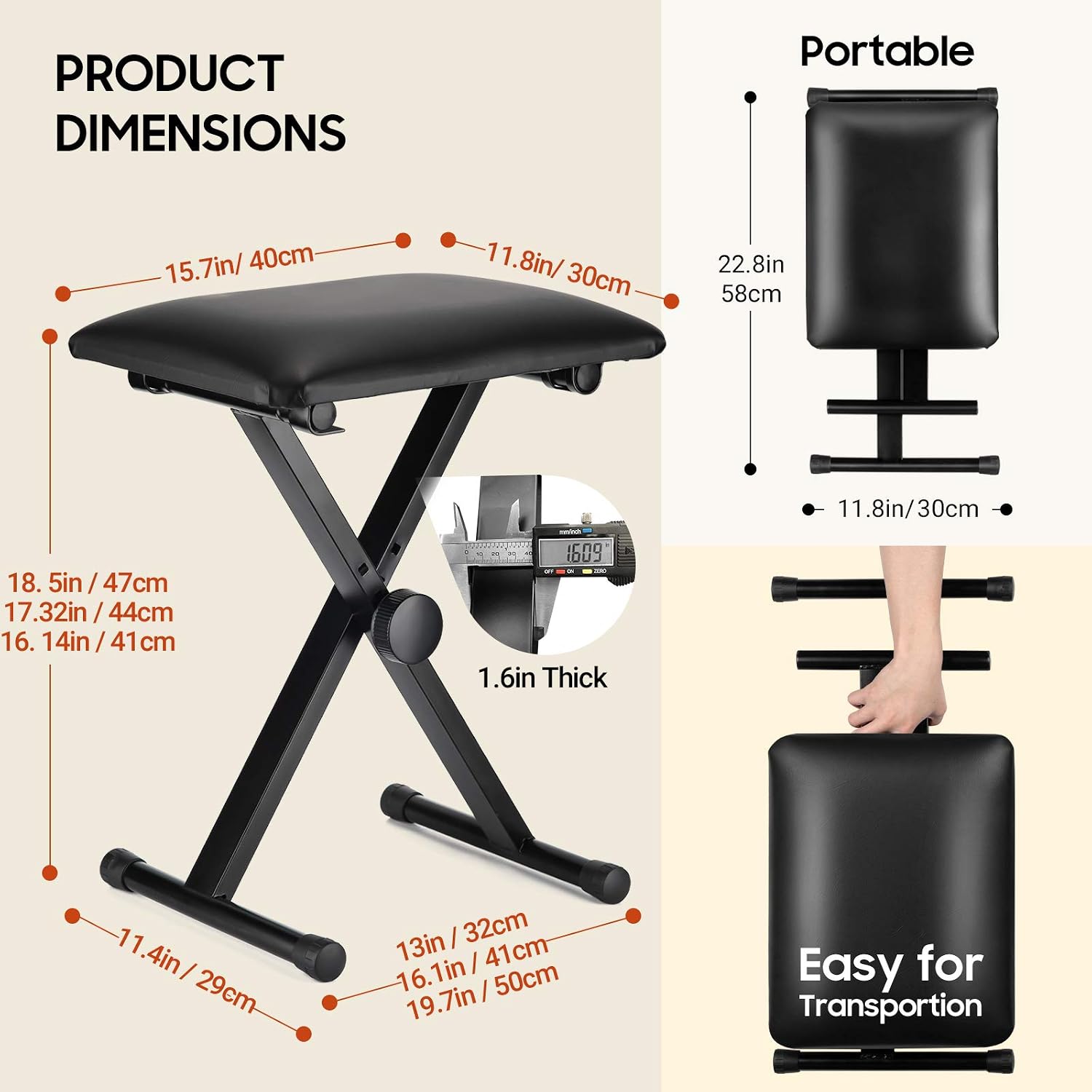 Thumbnail 6 de CAHAYA US-CKC0257 X-Style Adjustable Keyboard Bench with Padded Seat