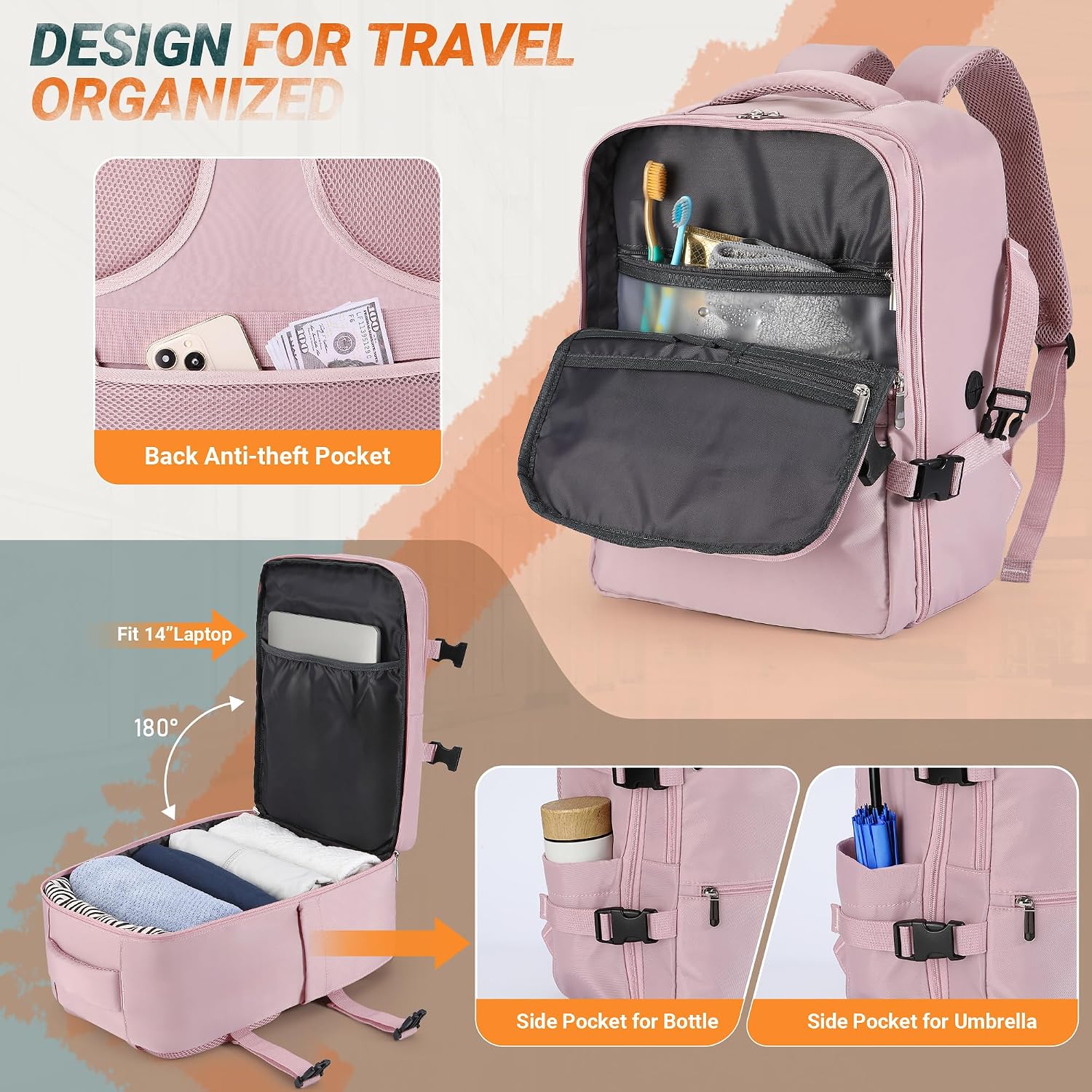 Detalle de Ryanair 40x30x20 Underseat Cabin Bag — Waterproof Travel Backpack with USB Hole, Anti‑Theft Pocket & Trolley Sleeve
