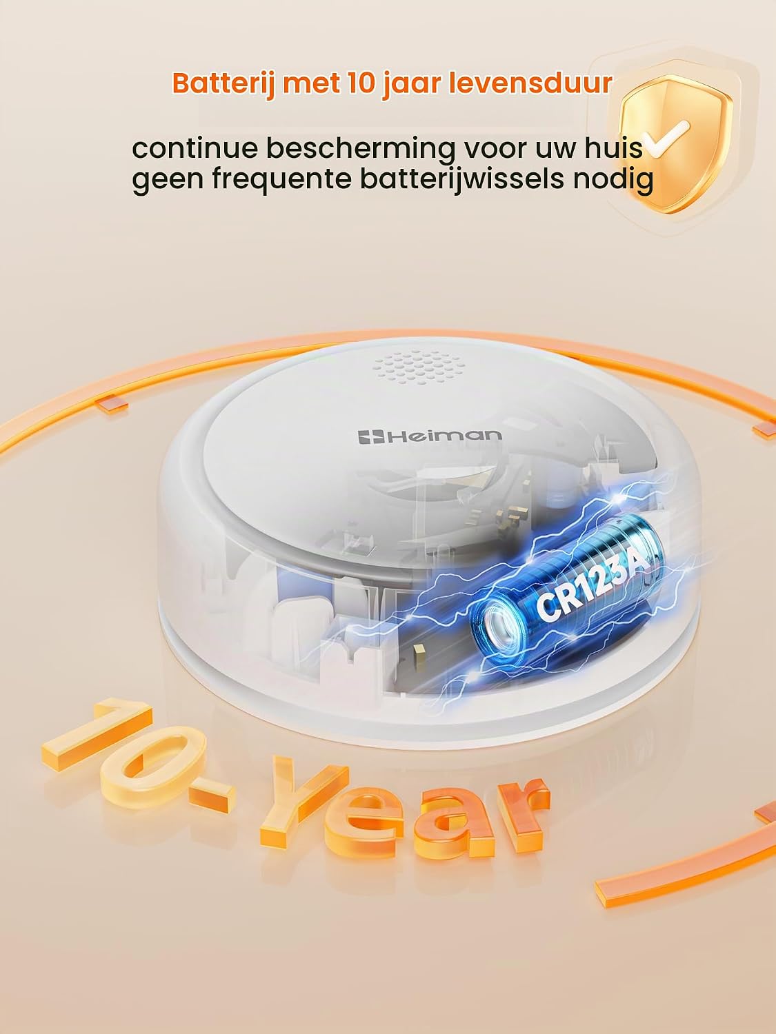 Detalle de HEIMAN HM2SA-3S-T rookmelder met 10 jaar batterij en foto-elektrische sensor