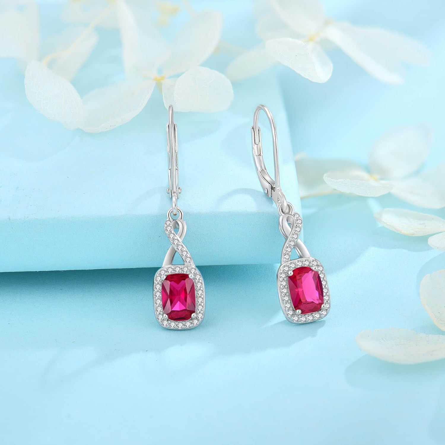 Thumbnail 3 de FJ Unendlichkeit hängende Ohrringe für Damen aus 925 Sterlingsilber mit quadratischem Geburtsstein