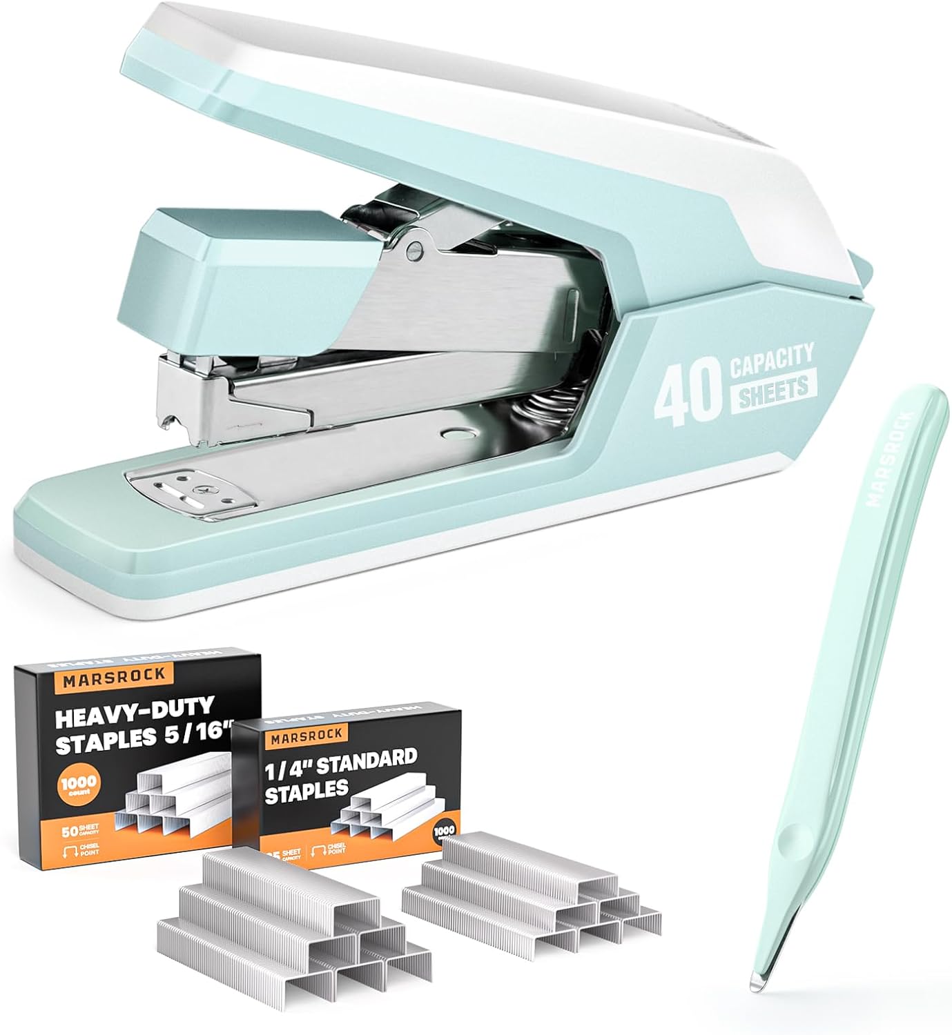 Marsrock Heavy-Duty Desk Stapler, Green, 40–50-Sheet Capacity