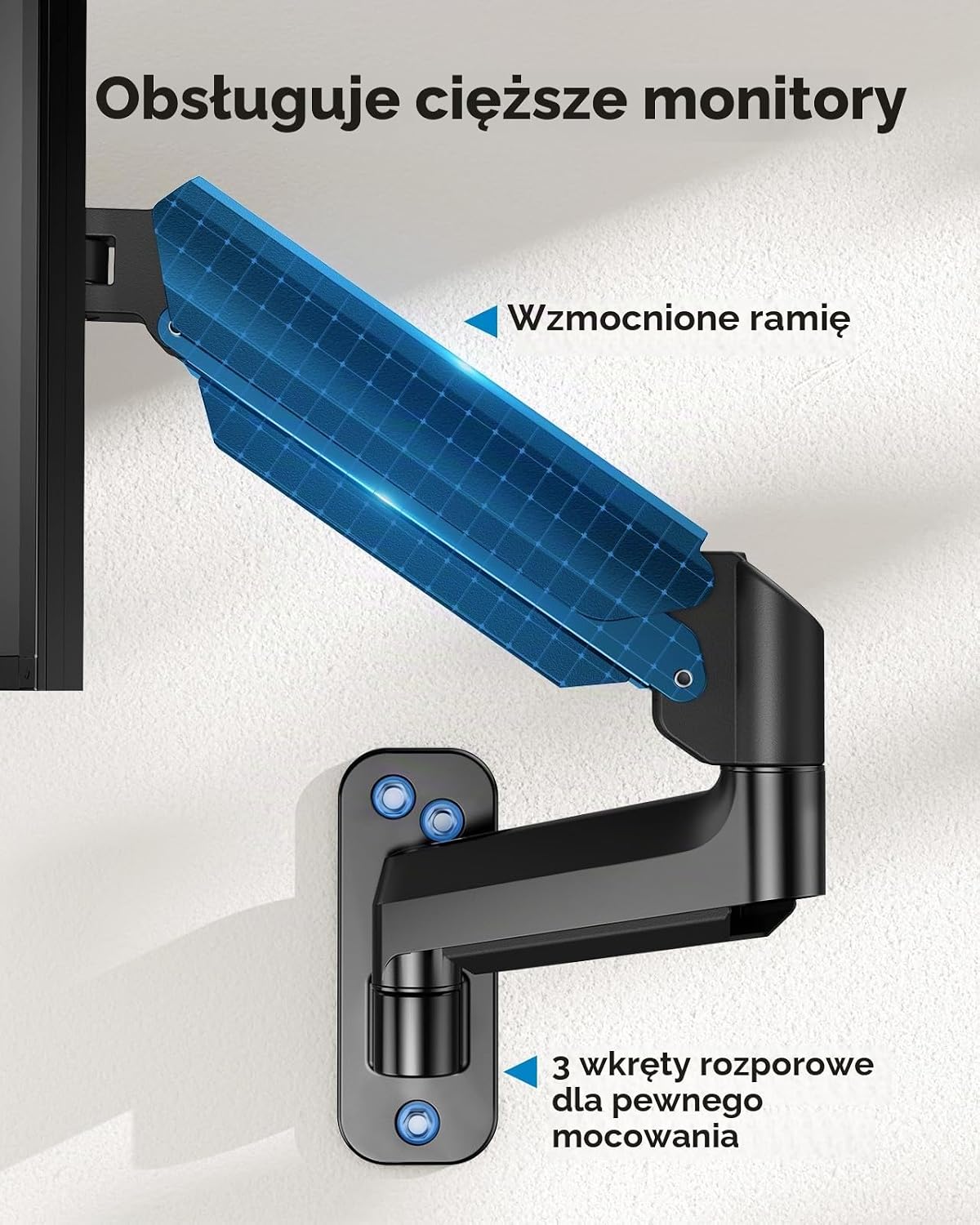 Detalle de HUANUO HNWSS4 – uchwyt ścienny do monitora 24–35”, VESA 75–200 mm, 3–12 kg