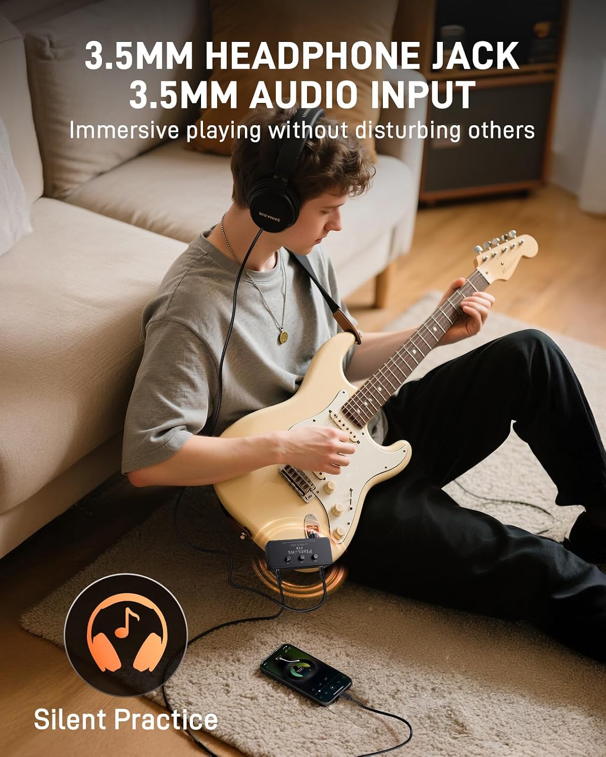 Detalle de Flatsons F1R Mini Guitar Headphone Amp with Distortion and 3.5mm AUX