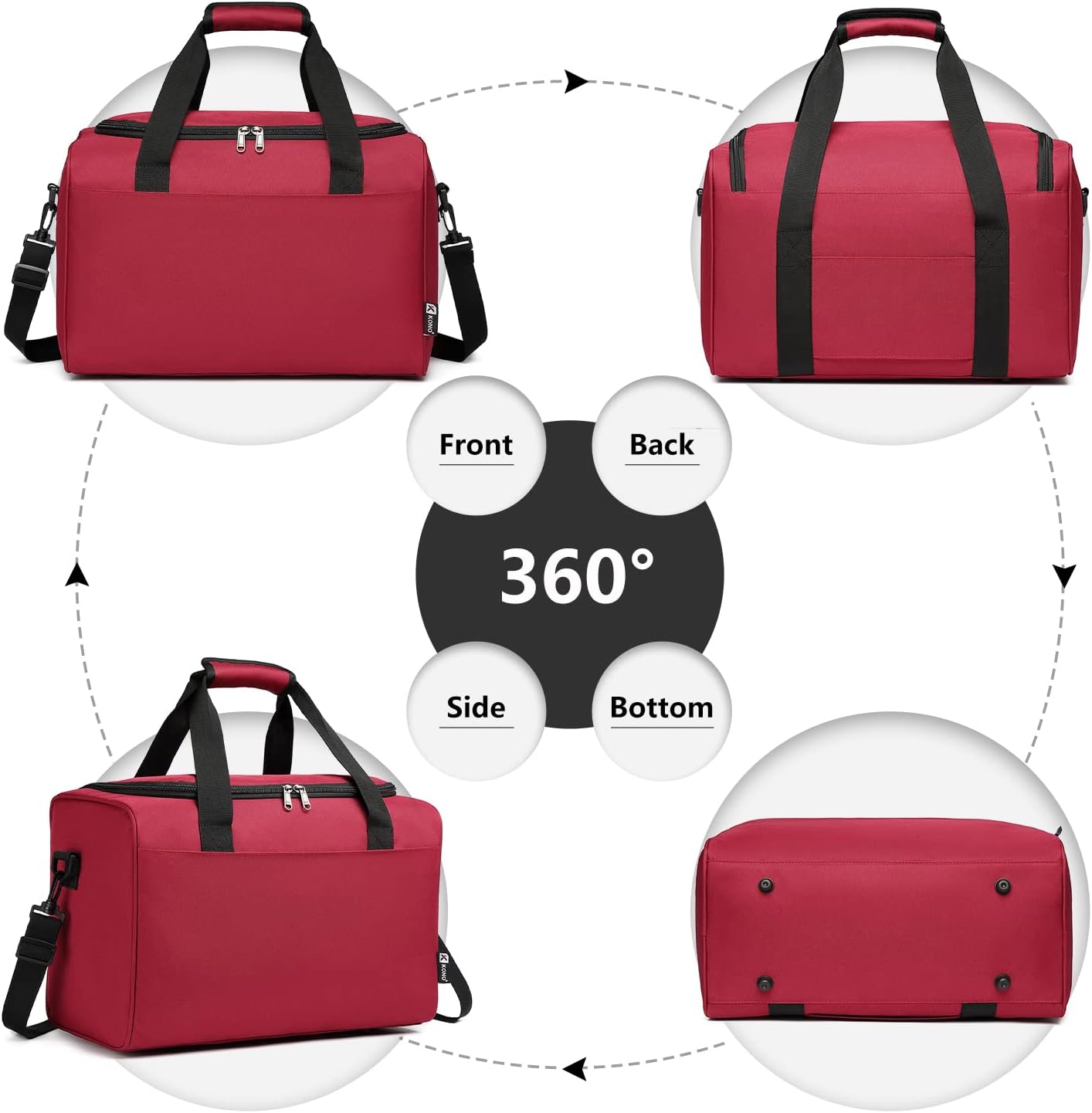 Thumbnail 3 de Kono Ryanair Under The Seat Holdall 40x20x25cm, 20L Cabin Hand Luggage Bag (Burgundy)