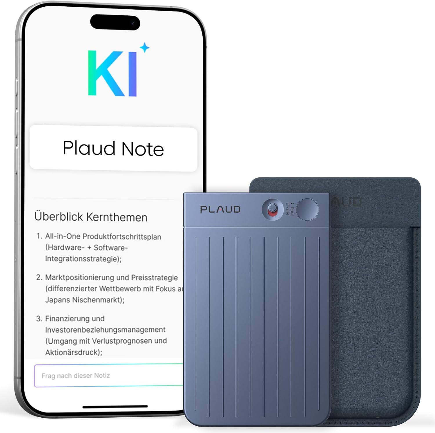 Plaud Note KI Diktiergerät mit Hülle – 64 GB Speicherkapazität, Transkription und Zusammenfassungen
