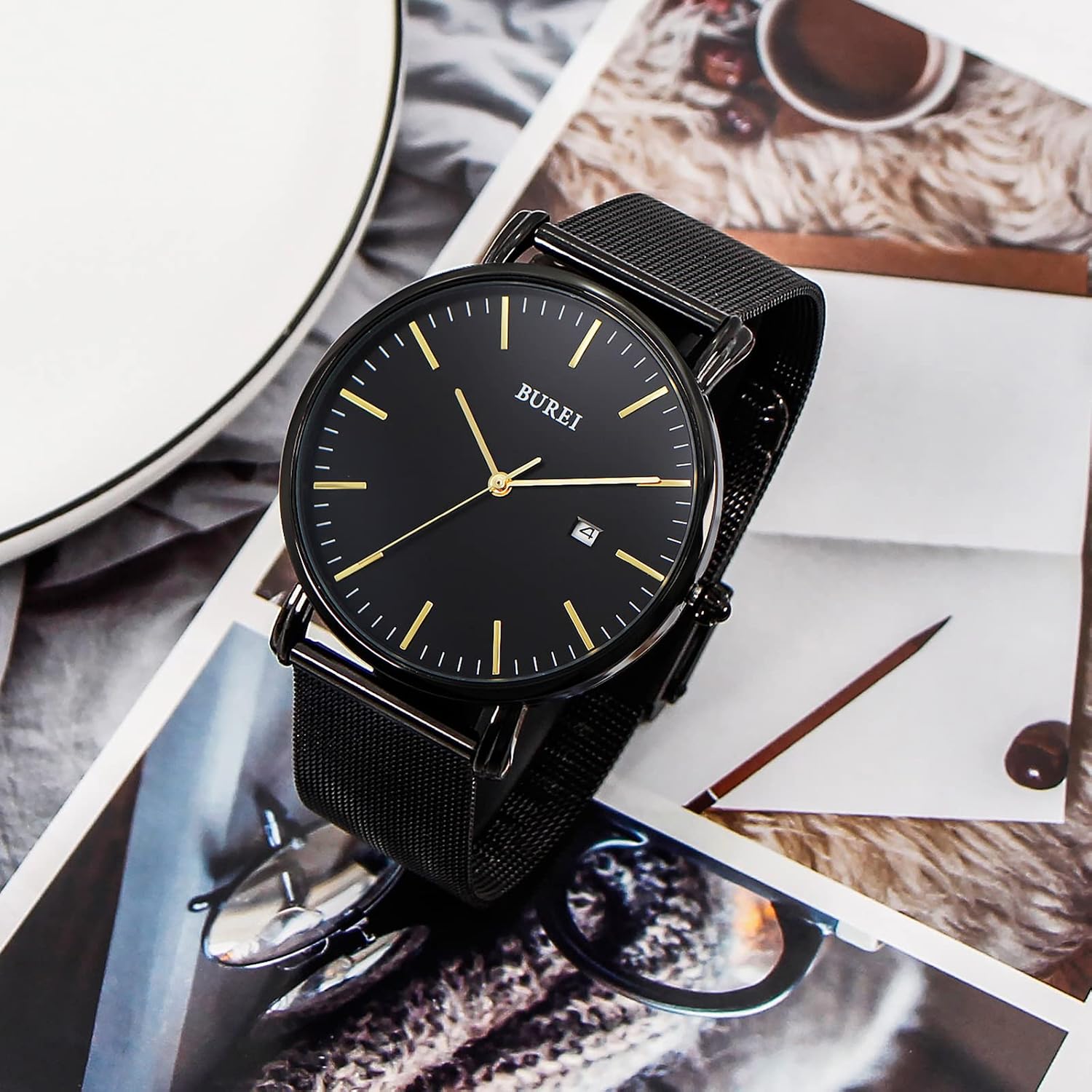 Detalle de BUREI Ultra Dünne Herrenuhr mit Datum
