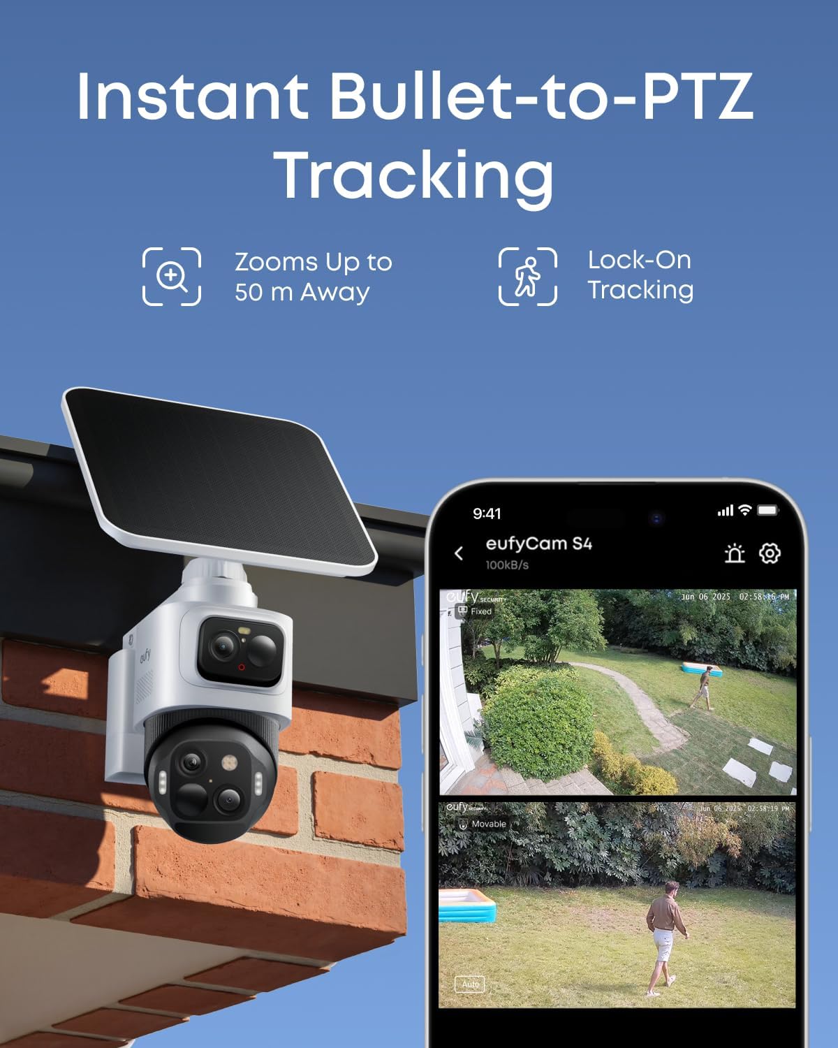 Thumbnail 3 de eufyCam S4 2-Cam Kit (Solar Wireless) – Triple-lens bullet + PTZ pan-tilt-zoom camera