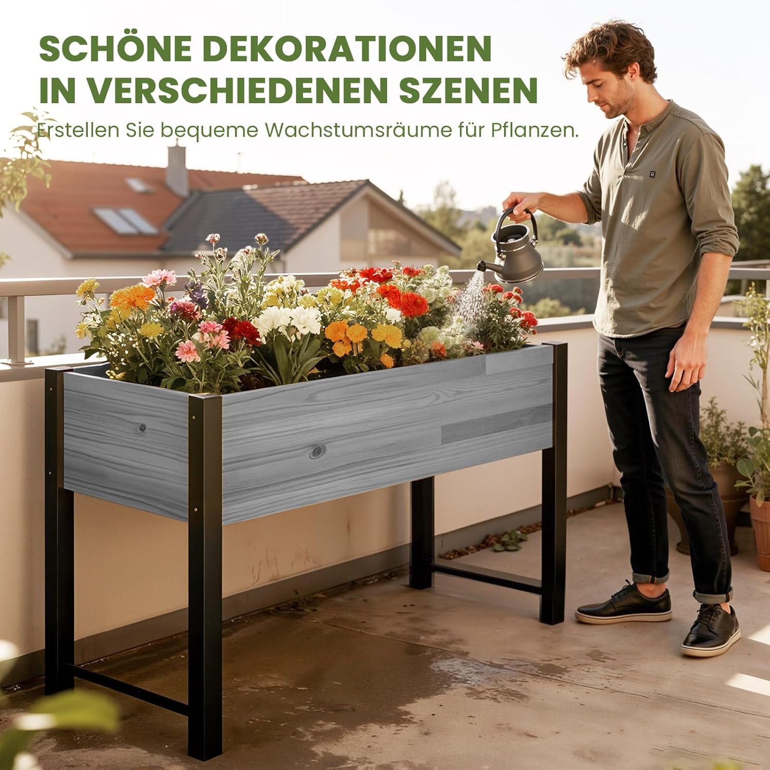 Thumbnail 4 de SUNYRISY Hochbeet für Balkon und Garten mit Metallbeinen – 116x60x80 cm, Grau