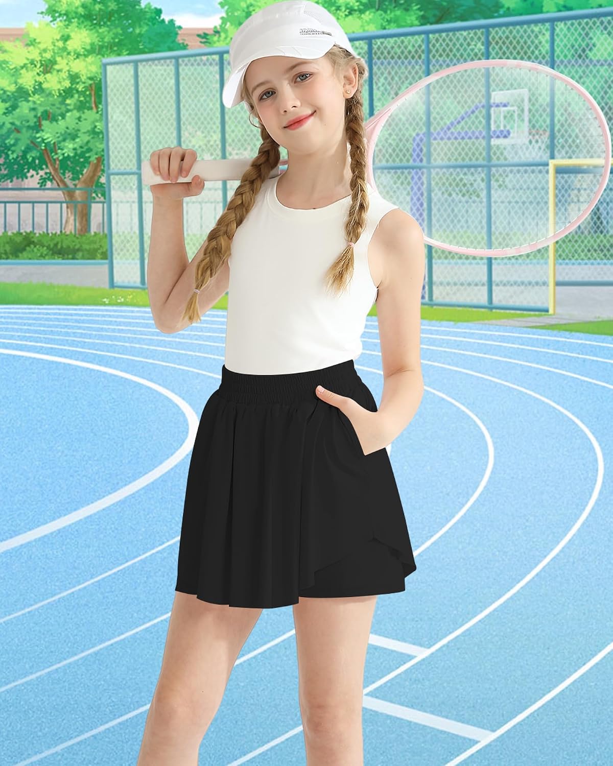 Thumbnail 2 de Hovershoes Girls 2-in-1 Athletic Skort Shorts with Pockets – Flowing Outer Layer