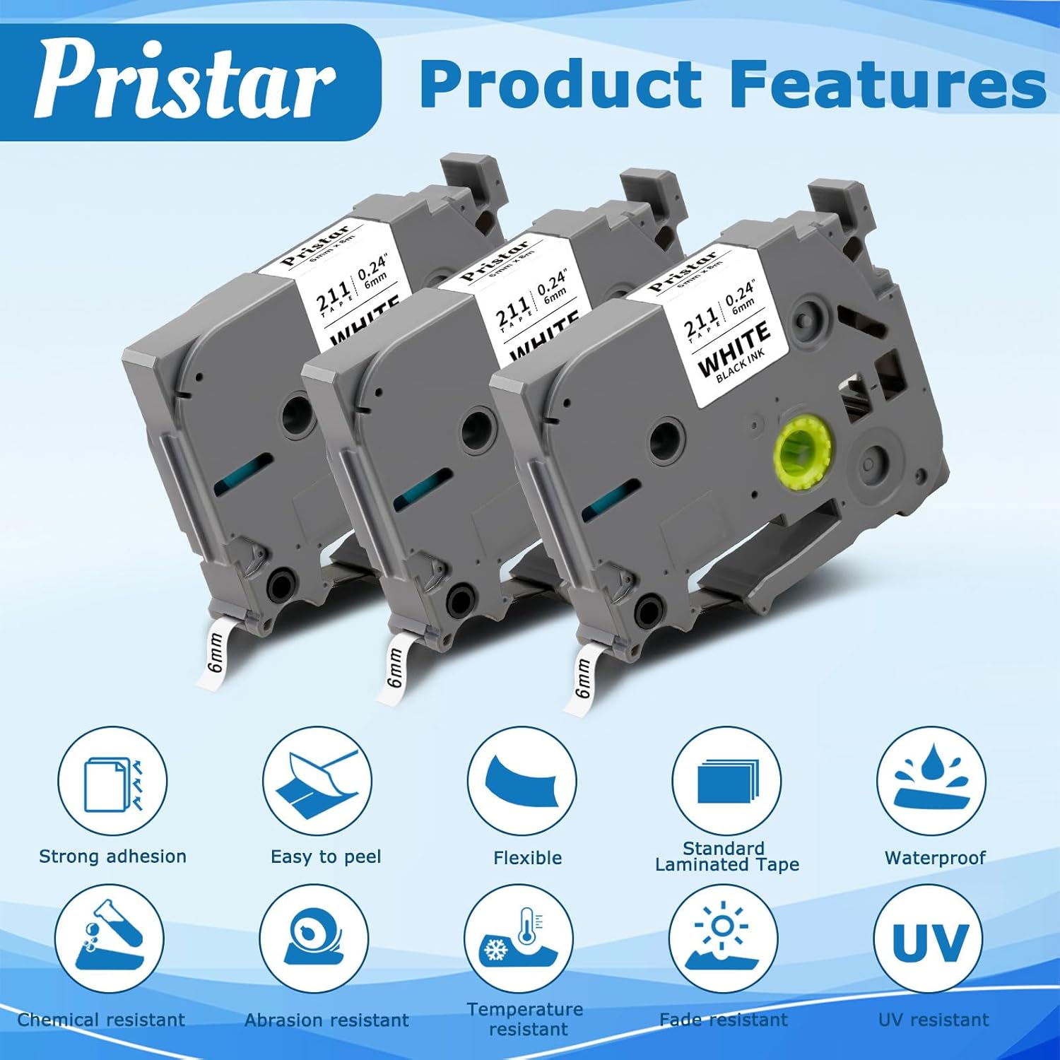 Thumbnail 4 de Pristar TZe-211 6mm label tape — black on white 🎫