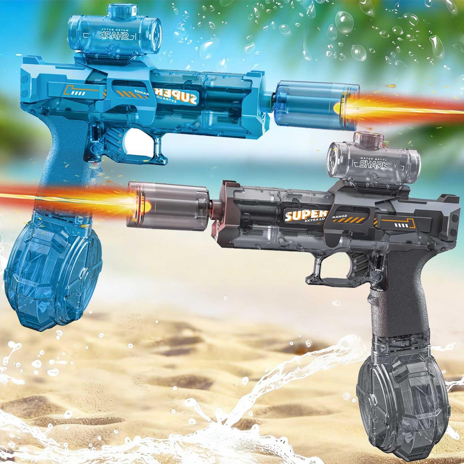 Detalle de 2-Pack Electric Water Guns for Adults and Kids with LED Lights – Ultra Long Range, 320cc Capacity (Grey + Blue)