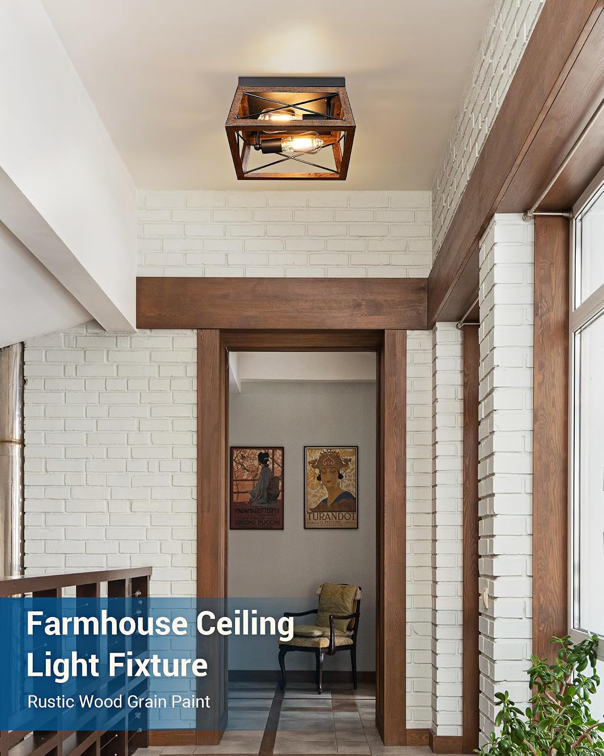 Thumbnail 1 de DEWENWILS HFCL02B Farmhouse Ceiling Light, Wood-Grain Finish, 2-Light E26