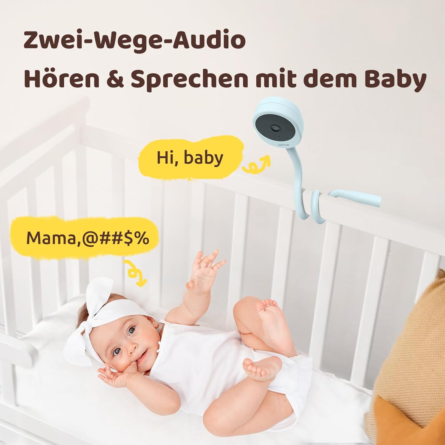 Thumbnail 3 de Netvue Blau Baby Kamera mit 4-in-1-Halterung, 1080P, Zwei-Wege-Audio, Bewegungserkennung & Schlafanalyse