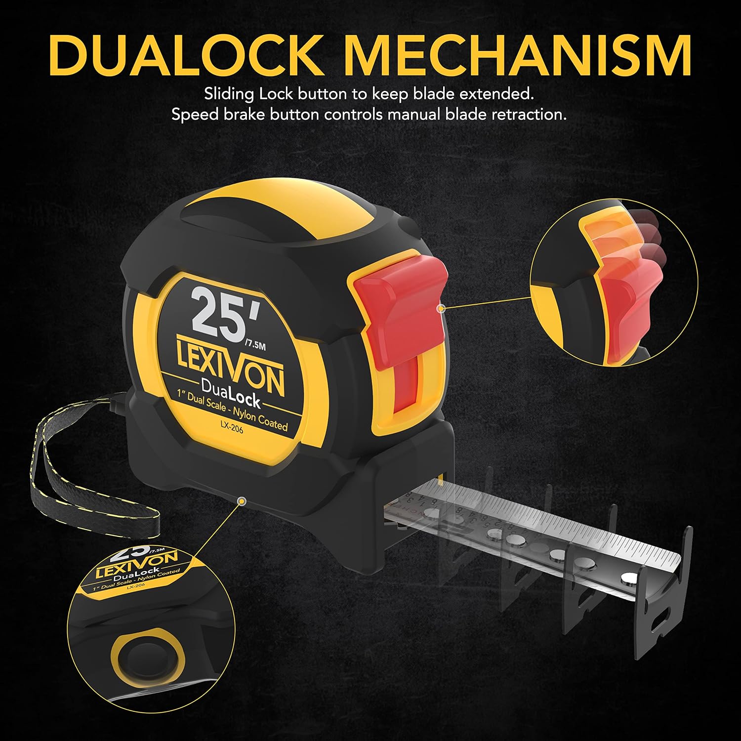 Thumbnail 4 de LEXIVON LX-206 DuaLock Tape Measure, 25 ft/7.5 m, 1-Inch Blade
