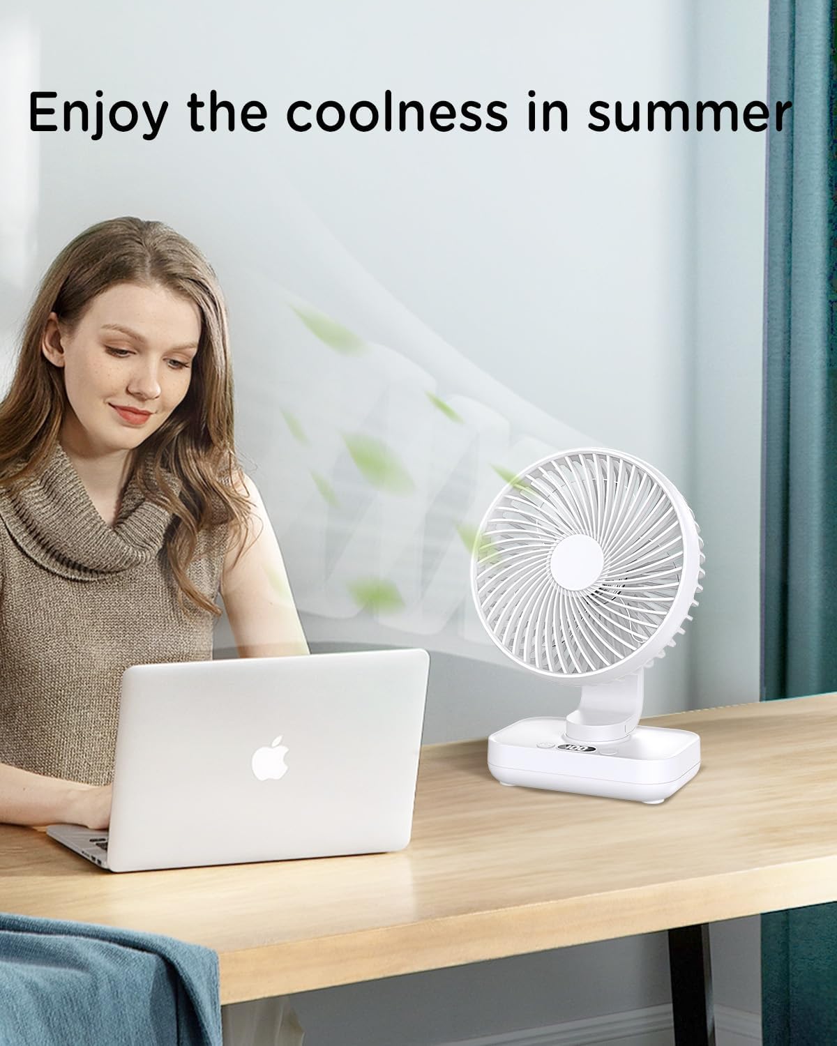 Detalle de EasyAcc Tischventilator mit 4000 mAh Akku – kabelloser USB-Ventilator, 4 Stufen, 120° Oszillation