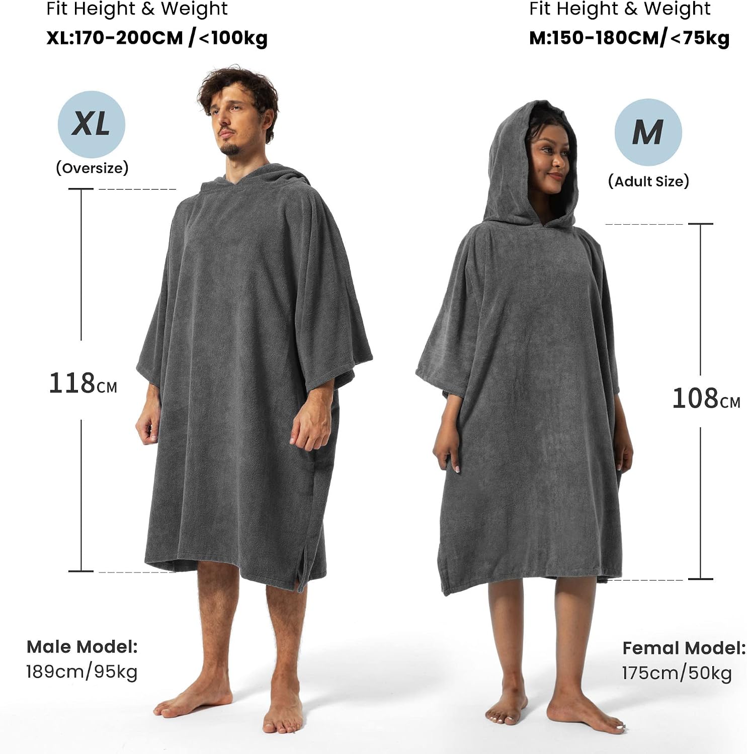 Detalle 2 de Winthome Changing Bath Robe, Surf Poncho Towel with Hooded