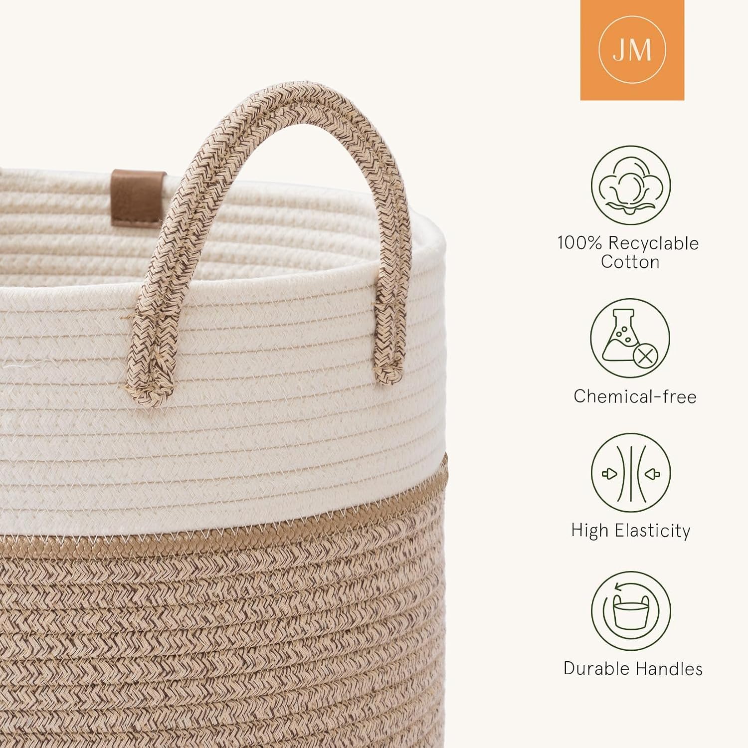 Detalle de LA JOLIE MUSE großer geflochtener Wäschekorb aus Baumwollseil (72 l) – XL-Aufbewahrung für Kinderzimmer & mehr
