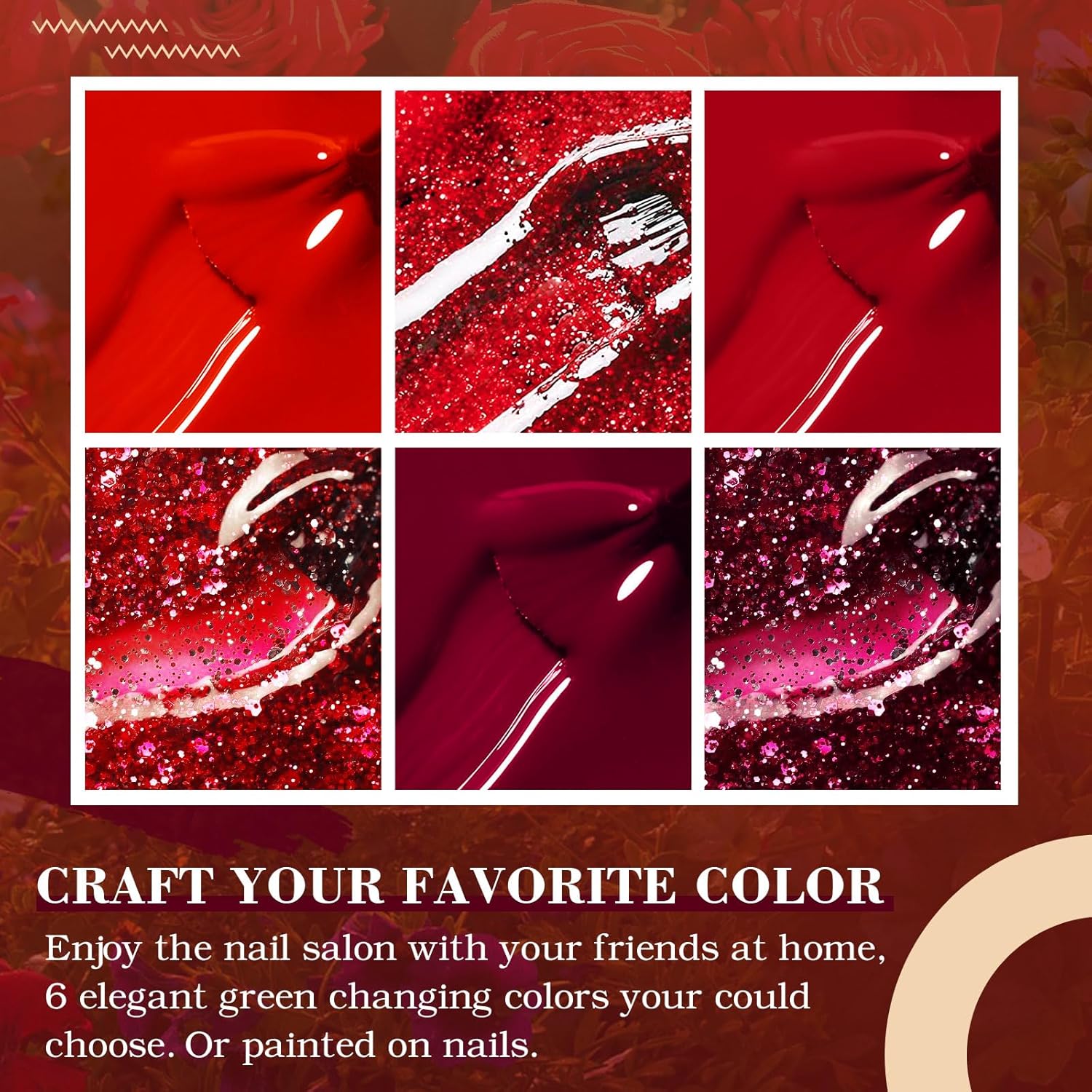 Detalle de INPING UV Nagellack Rot – 6 Farben Dunkelrot bis Burgund, Gel Nagellack Set 8 ml für Anfänger