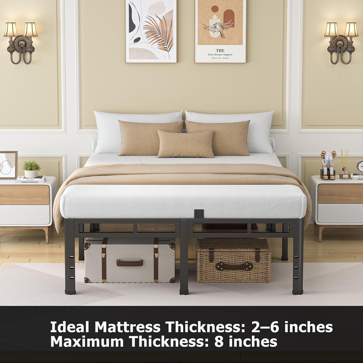 Detalle de NKZ 24 Inch King Size Bed Frame (Metal Platform, No Box Spring Needed)