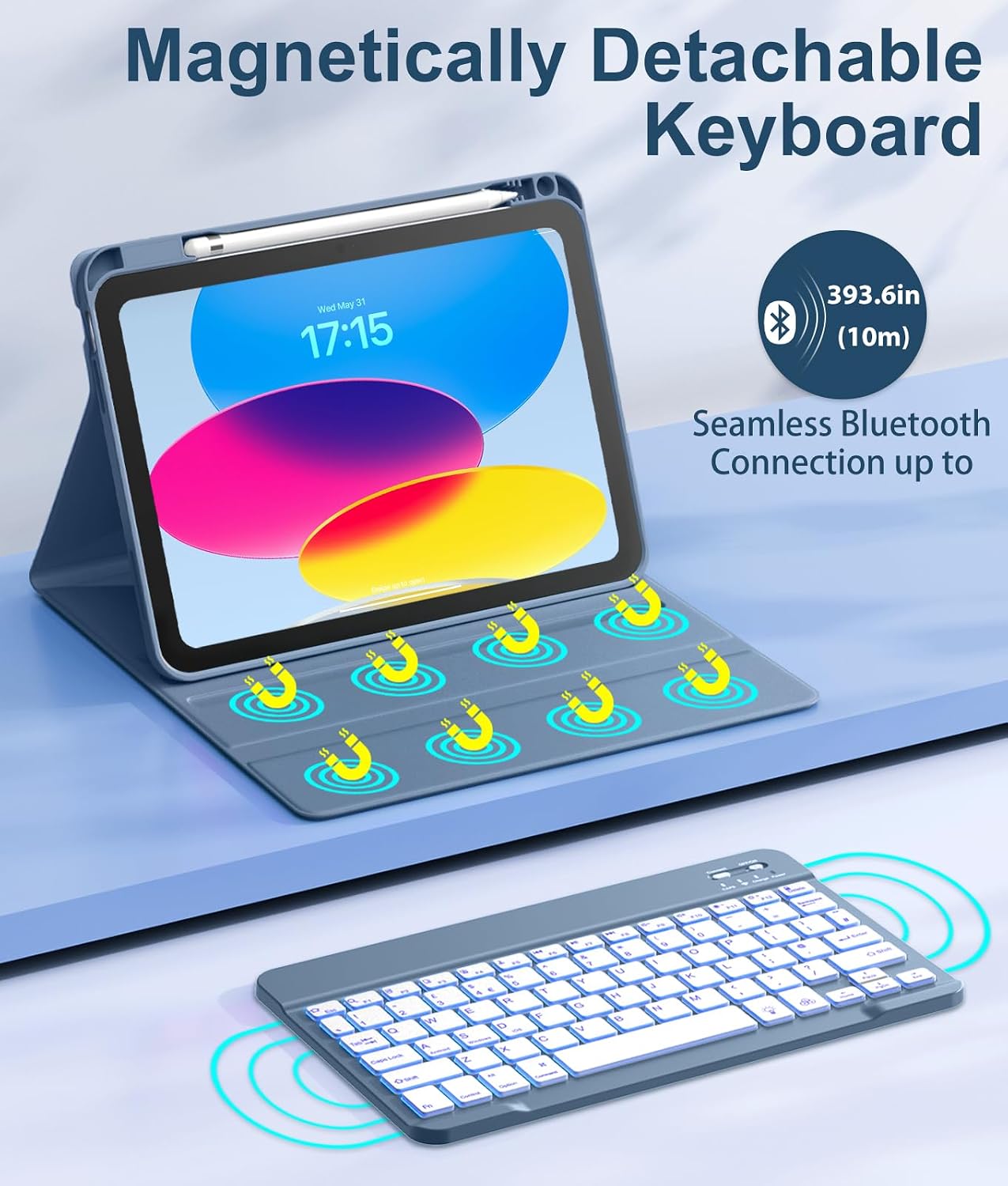 Detalle 2 de Vobafe Keyboard Case for iPad A16 11th/10th Gen (11/10.9 inch) with UK Layout – Blue Gary