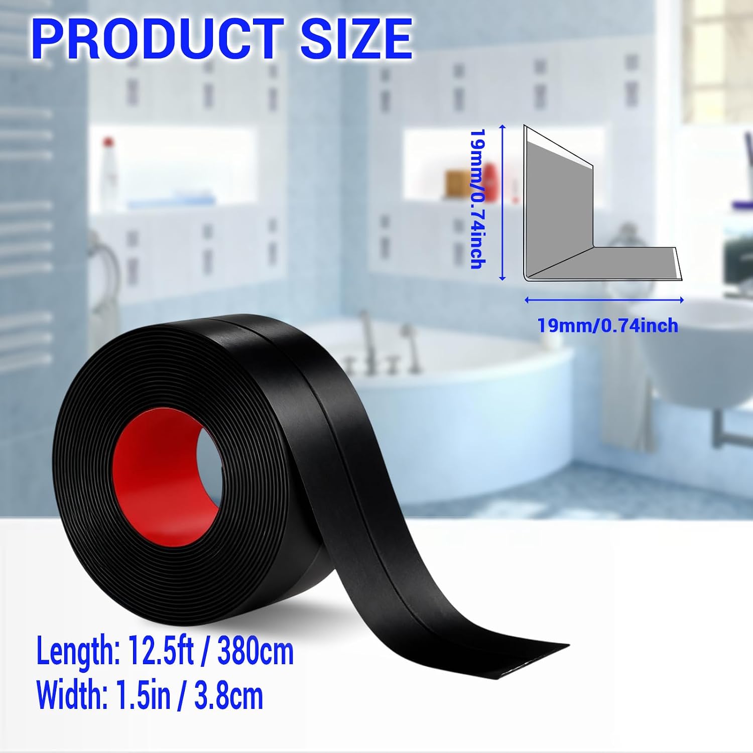 Detalle 2 de TATUNER Bath Sealant Strip self-adhesive caulk tape for bathroom corners (black, 1.5in, 1 pc)