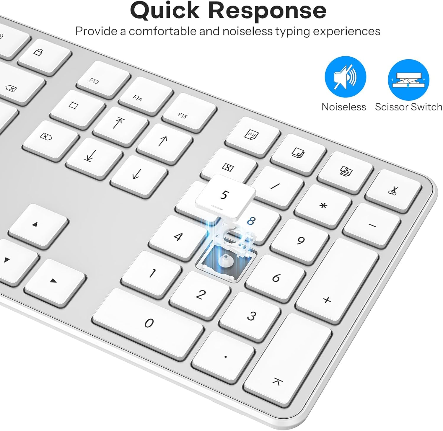 Detalle de OMOTON Wired Keyboard for Mac with Number Keypad (UK Layout) – USB & Type-C Dual Interface, Full-Size, Silver