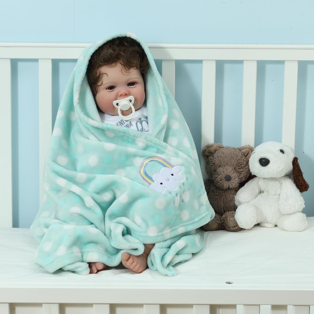 Thumbnail 4 de CREVENT Soft Baby Blanket for Newborn - 75x100 cm Green Rainbow, Fleece Plush Pram Blanket