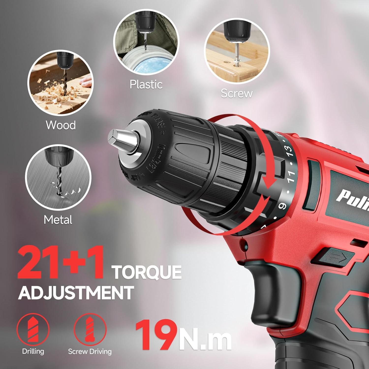 Detalle de PULITUO 149-Piece Home Drill Set with 12V Cordless Drill, LED Light and Tool Box