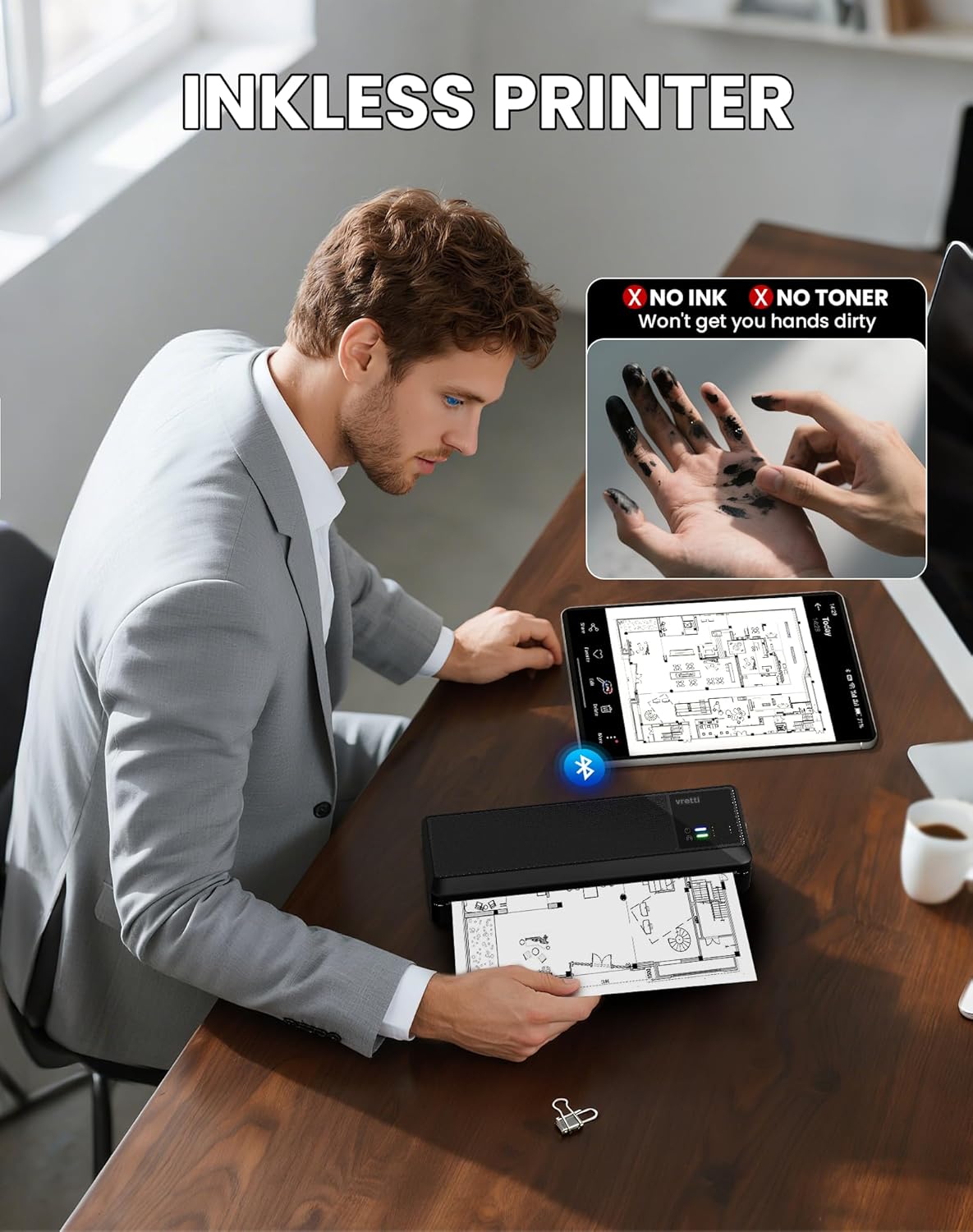 Detalle de vretti Portable Printer Wrieless, P83 Inkless Printer