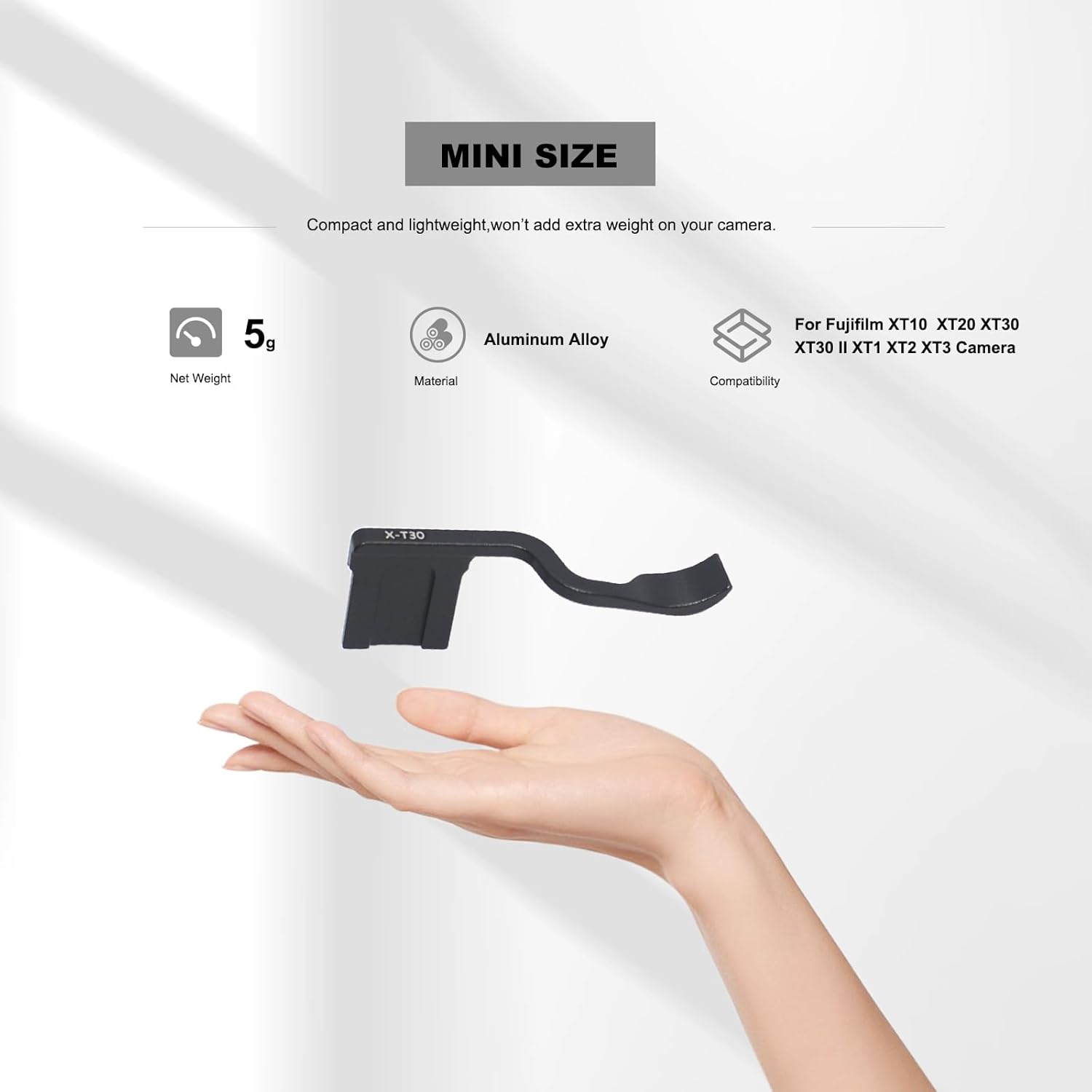 Detalle de Thumb Grip for Fujifilm XT10/XT20/XT30/XT30 II/XT1/XT2/XT3 – CNC Aluminium Thumb Up Rest