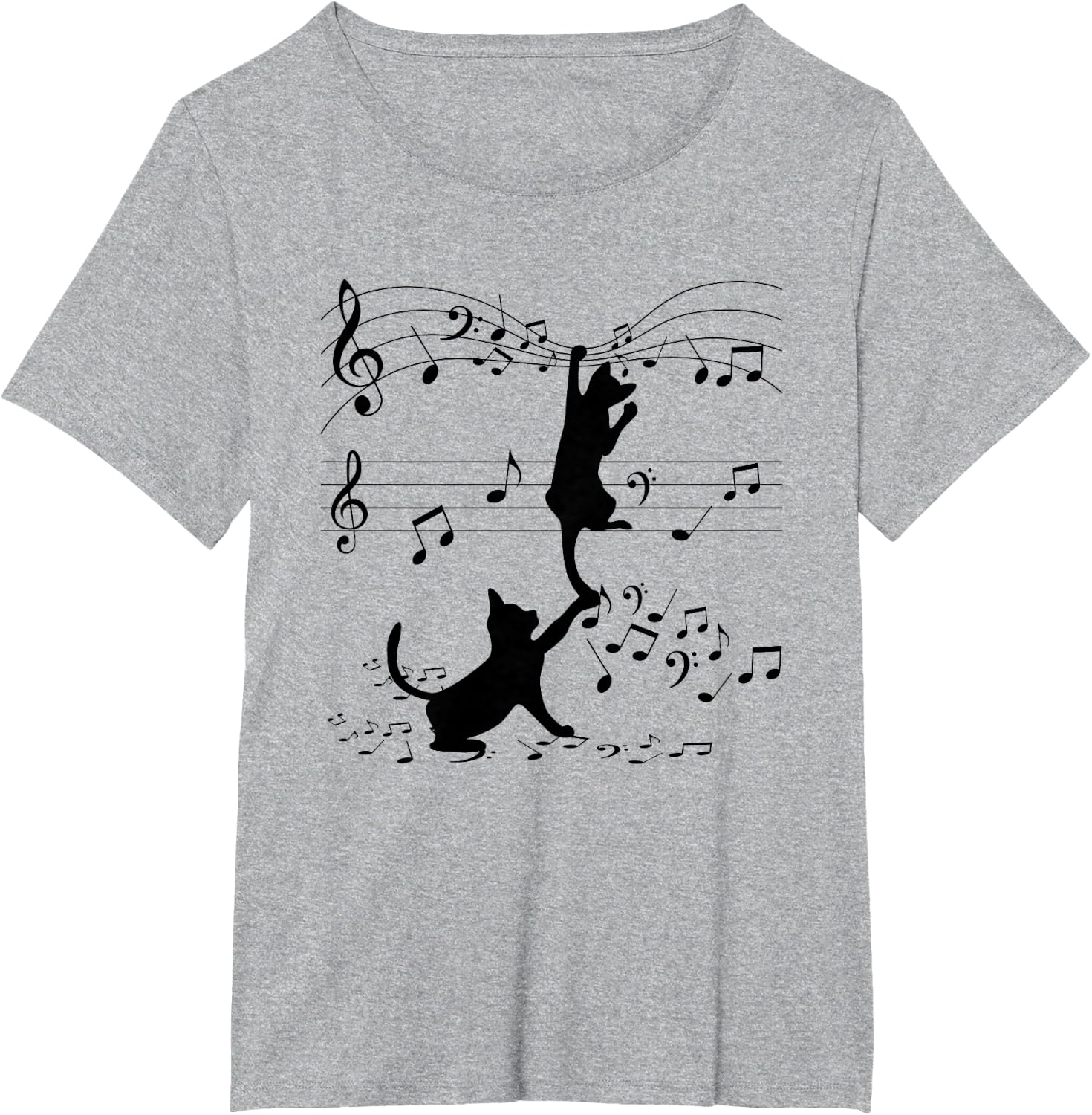 Detalle de T-Shirt Chats Noirs Musiciens Art – Tee léger au design félin et musique