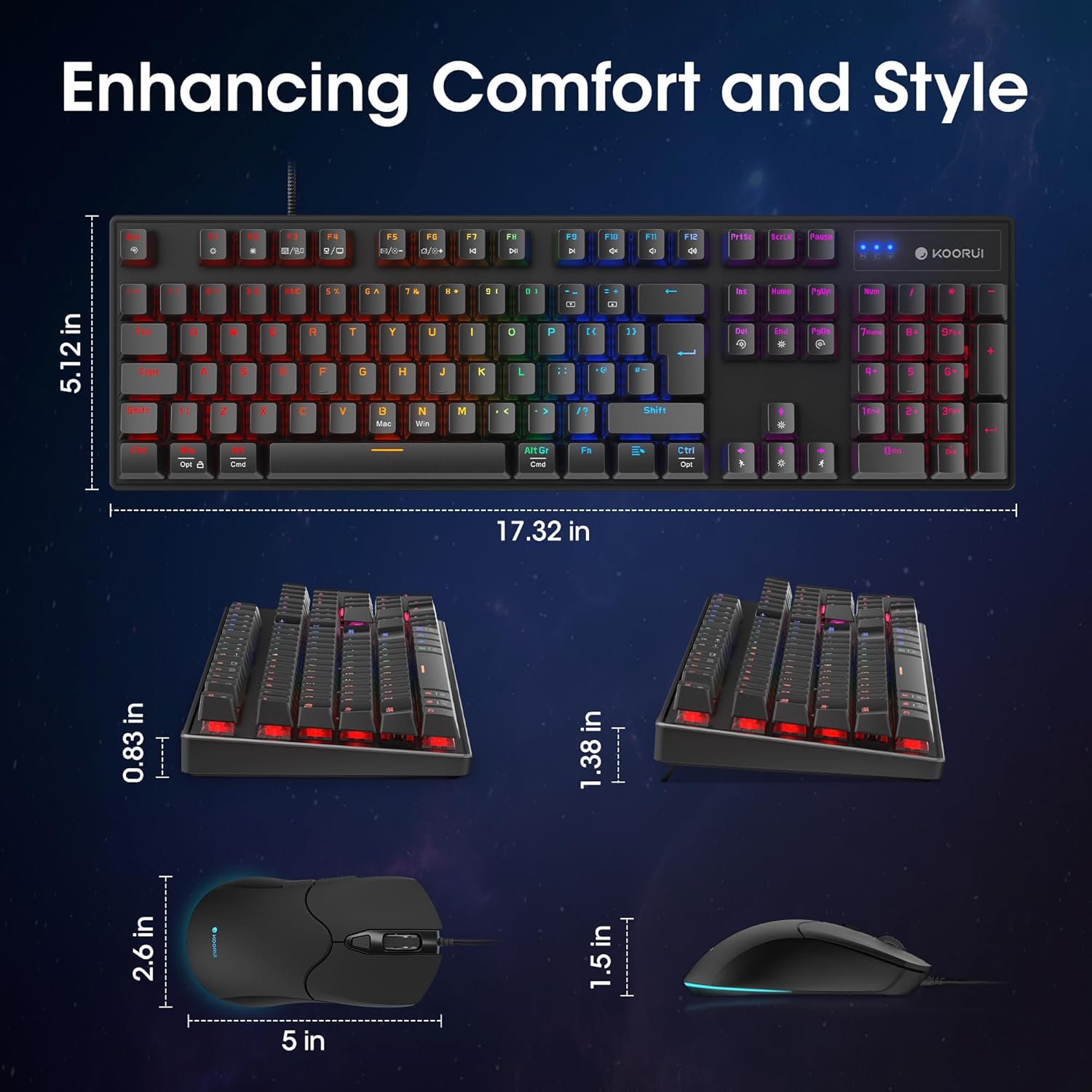 Thumbnail 4 de KOORUI Wired Gaming Keyboard and Mouse Combo with Blue Mechanical Switches