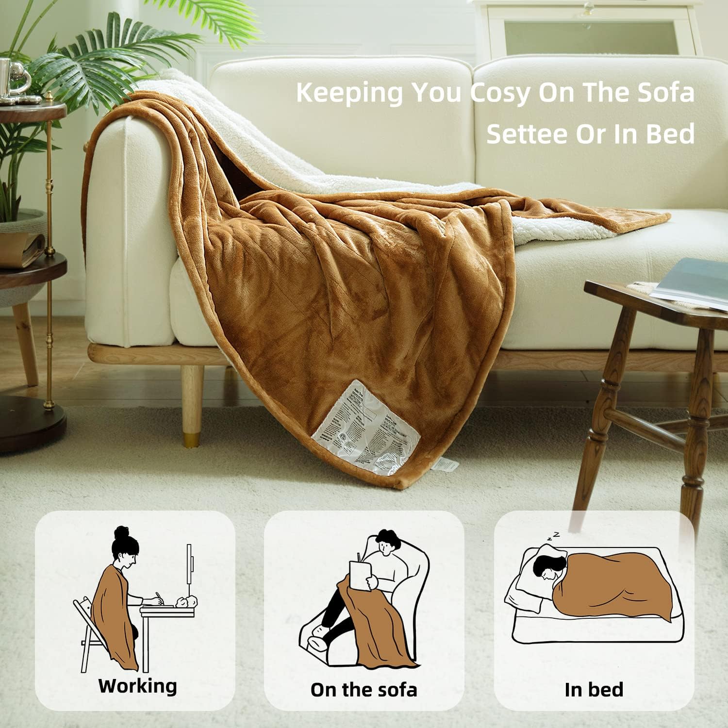 Thumbnail 2 de GOTCOZY TW1-E-F Heated Throw Blanket, Biscuit, 50" x 60", 4 Heat Settings