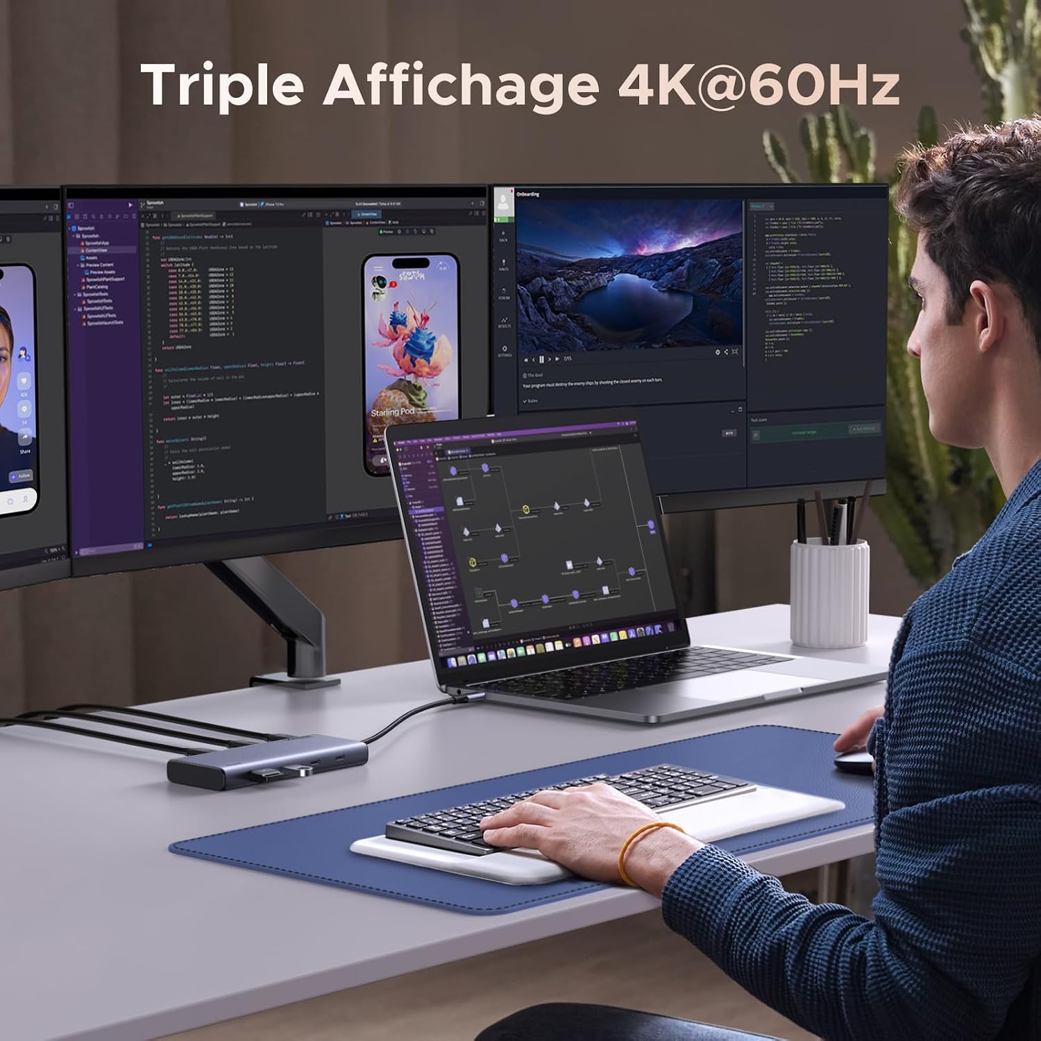 Detalle 2 de UGREEN Revodok Pro 308 – Hub USB-C 8 en 1 avec double HDMI, DisplayPort et charge USB-C 100W