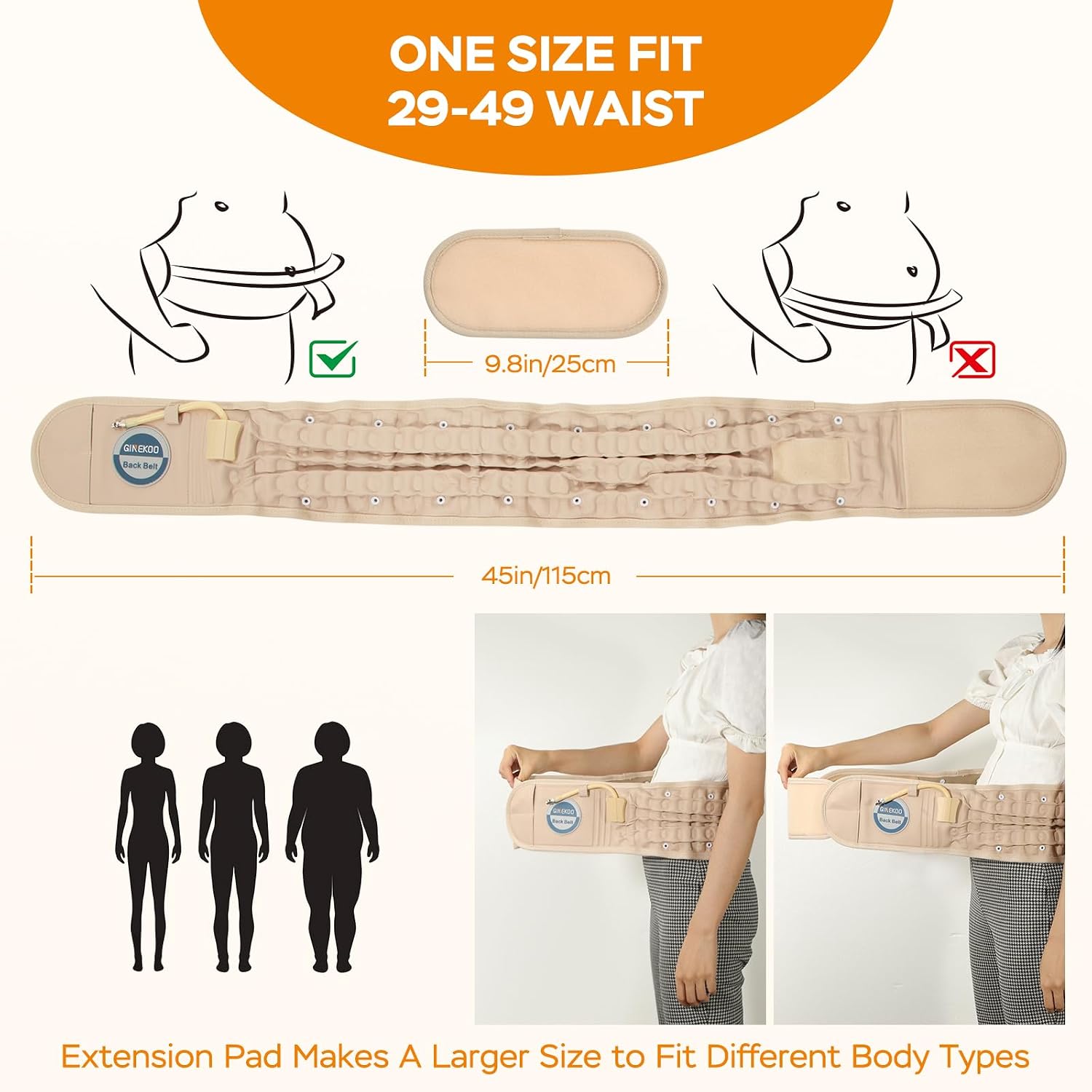 Thumbnail 6 de GINEKOO DHB-001 Inflatable Lumbar Decompression Belt, Beige, Adjustable Fit