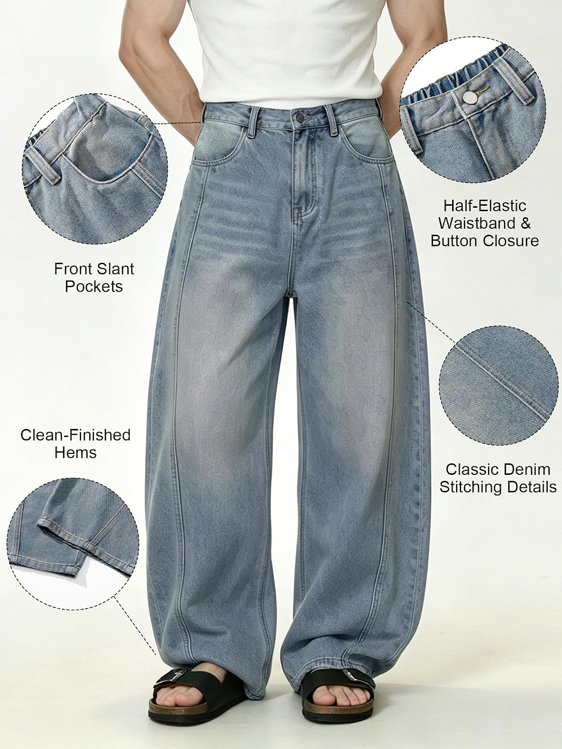 Detalle 2 de Icymay Mens Baggy Jeans, Wide-Leg Loose-Fit Denim for Y2K Streetwear