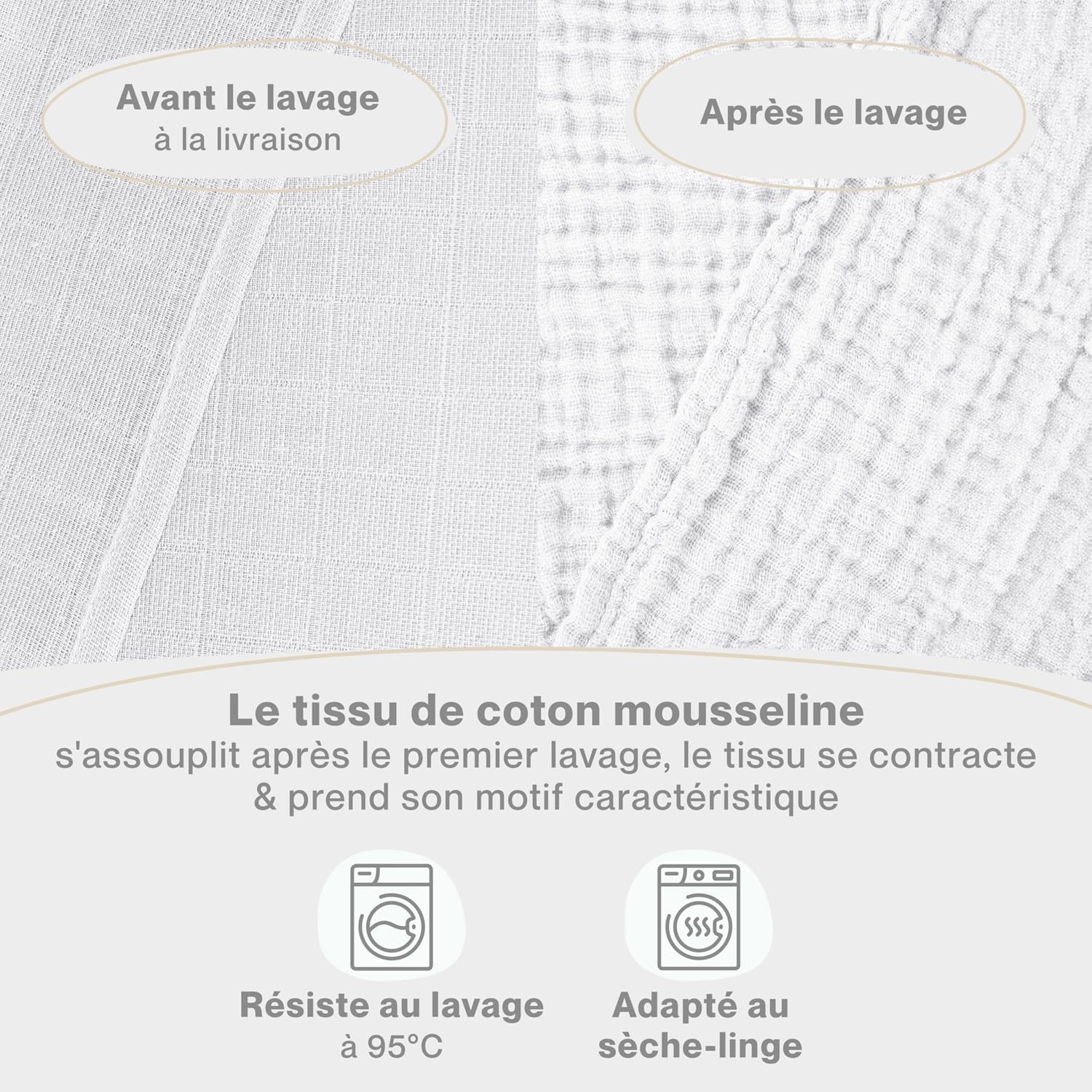 Thumbnail 1 de Laleni lot de 5 bavoirs bébé en pur coton en mousseline 70 x 70 cm – blancs