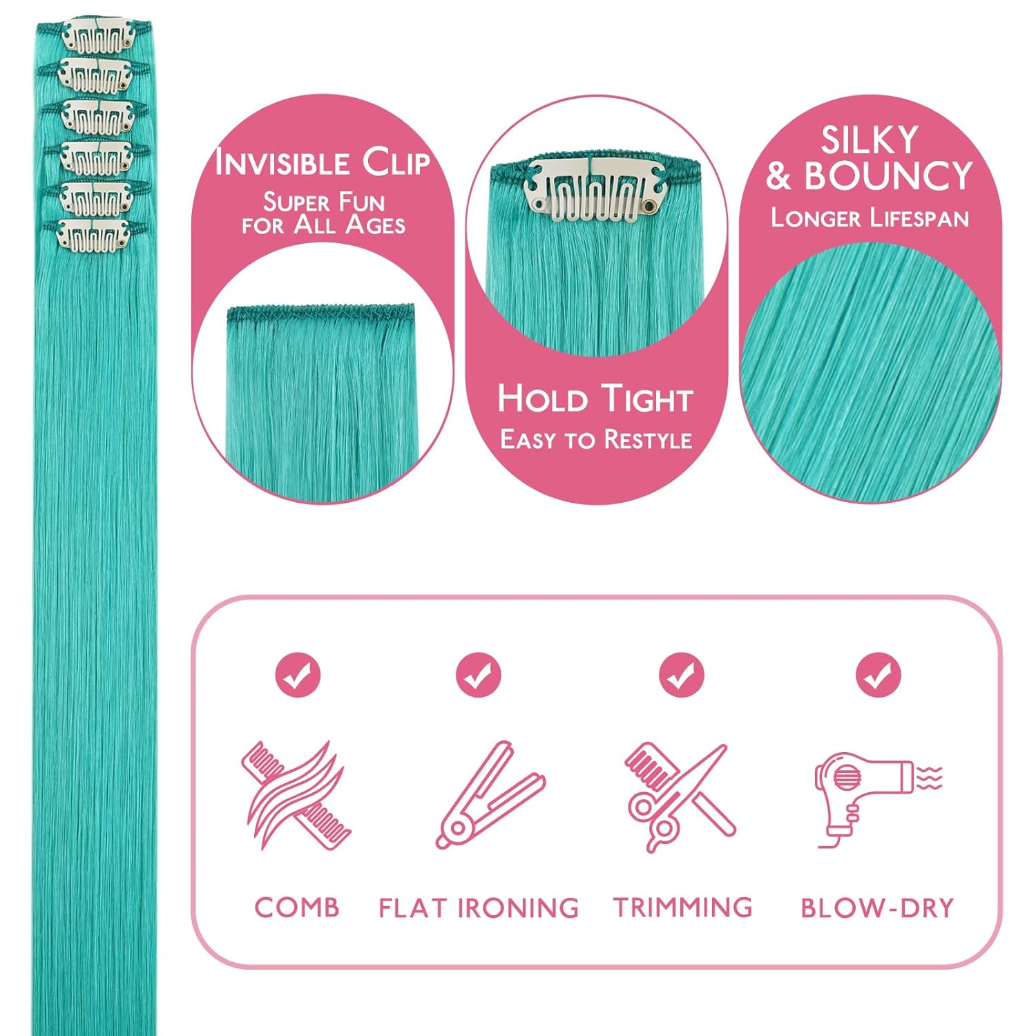 Thumbnail 2 de WENNALIFE TealGreen Clip-in Extensions aus Remy-Echthaar (35 cm, 6 Clips, 30 g)