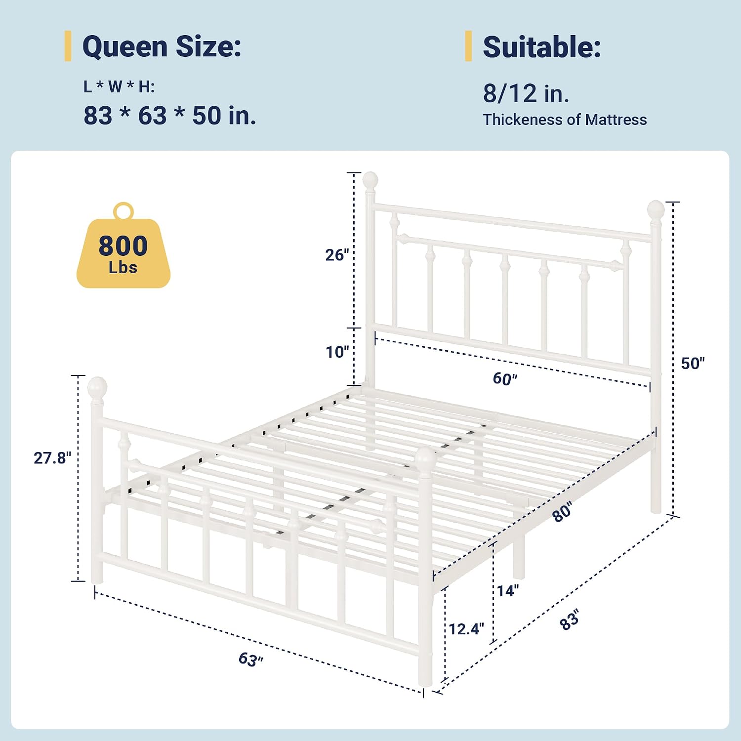 Detalle de Allewie Metal Platform Bed Frame, Queen Size