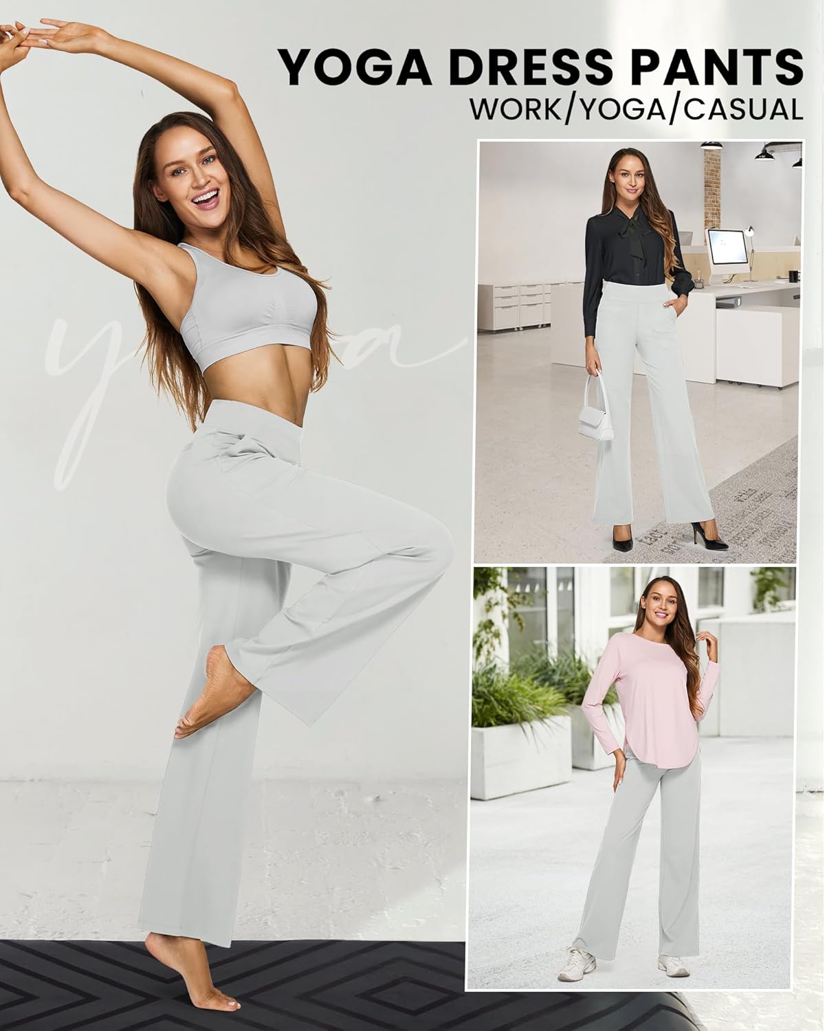 Thumbnail 3 de G4Free Yoga Damenhose mit hoher Taille, 4 Taschen und weitem Bein (Stretch) – für Büro, Home-Office & Alltag