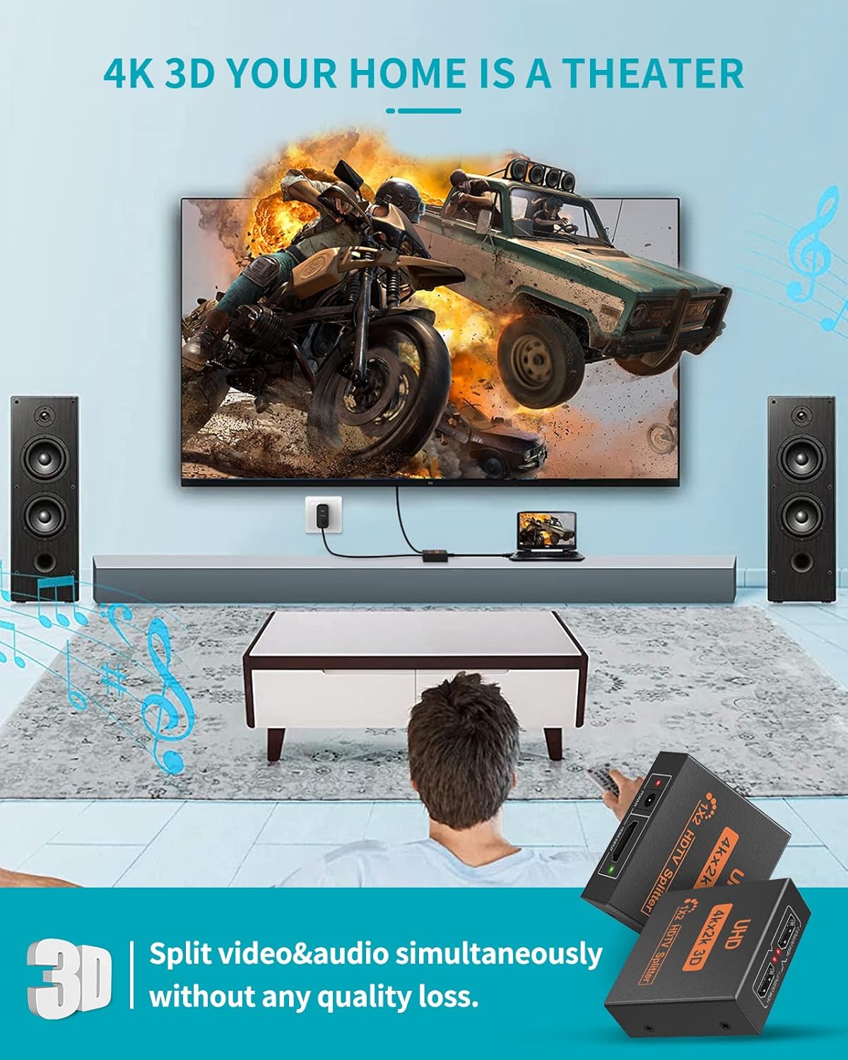 Thumbnail 3 de L'Puluva HDMI-Splitter 1x2 (1 Eingang / 2 Ausgänge) für 4K, nur Spiegelmodus