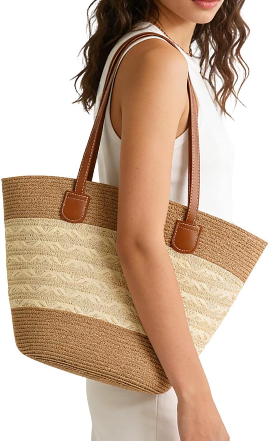 Detalle de Pahajim Summer Handbags for Women Large Tote Bag – Straw, Zip Closure, Ideal for Beach, Travel and Shopping