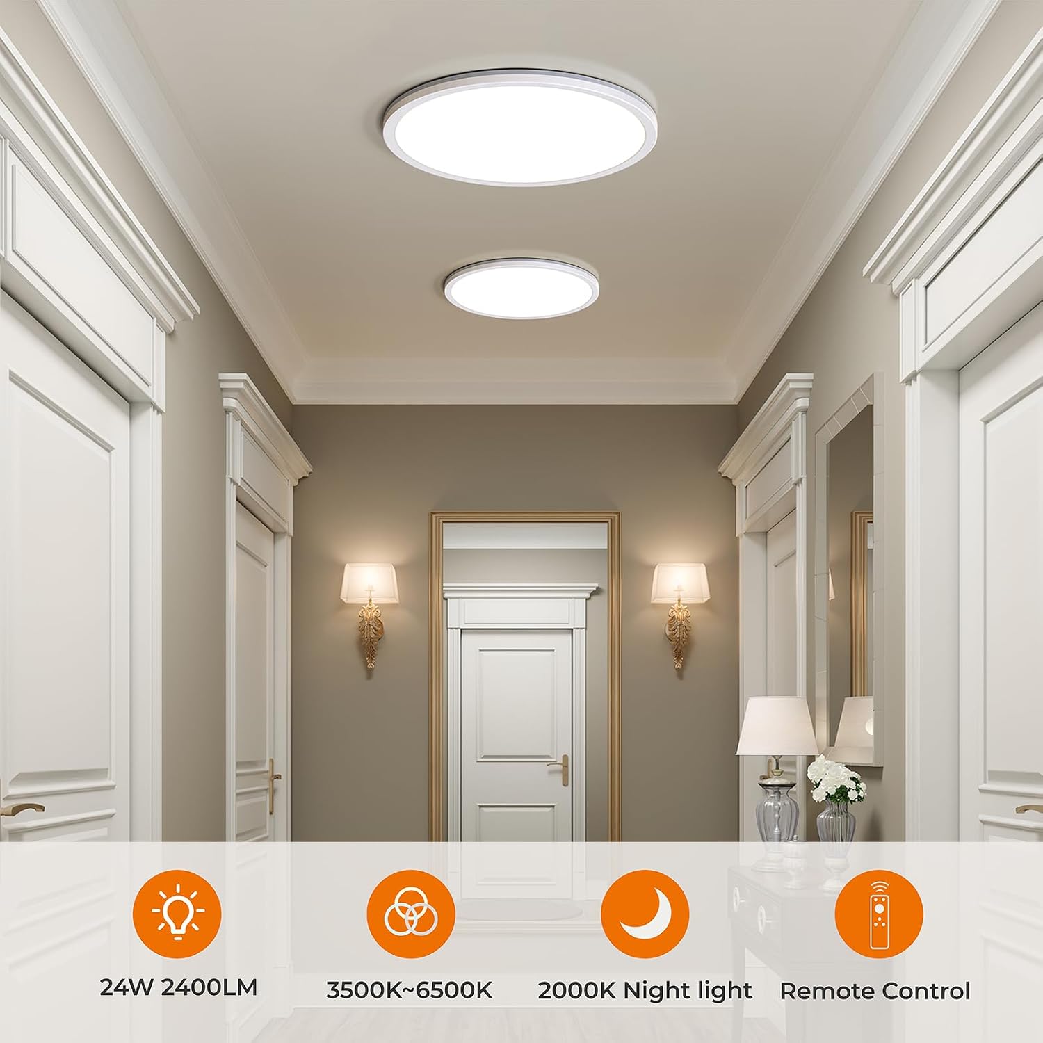 Detalle de Matane LS-CL-G2-24W-Dim-YKBK/N led-plafondlamp, dimbaar met afstandsbediening en nachtlicht