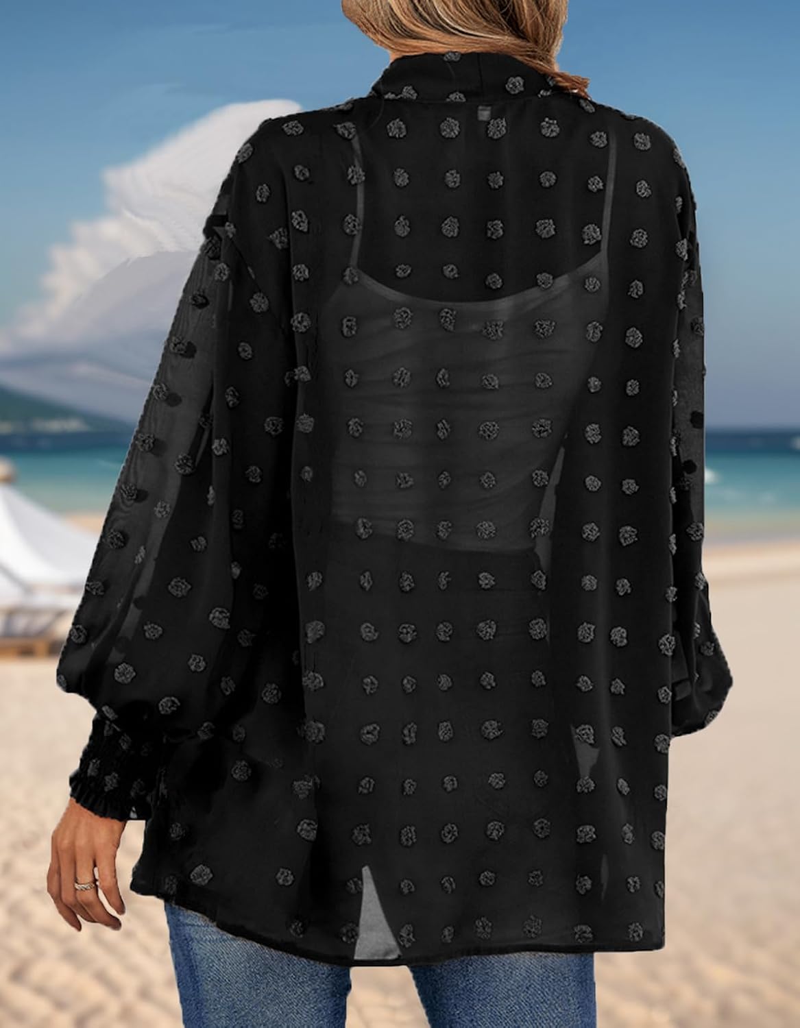 Detalle de Hey Joo Women's Sheer Chiffon Kimono Cardigan Open Front – Beach Cover Up