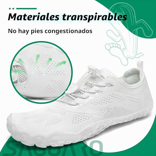 Thumbnail 2 de SAGUARO Zapatillas Barefoot Minimalistas para Hombre y Mujer – Blanco Margarita, 41 EU