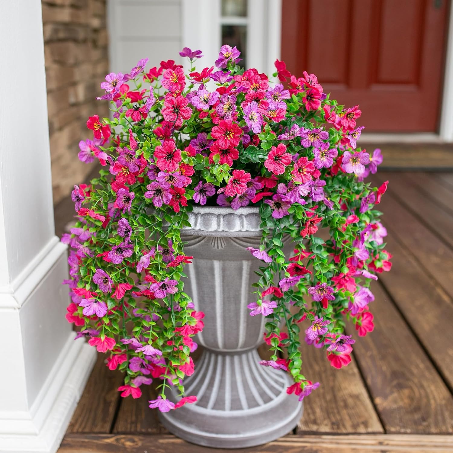 Thumbnail 5 de HyeFlora 2-Pack Artificial Hanging Spring Flowers (Purple & Hot Pink) for Outdoor Porches, Patios & Balconies