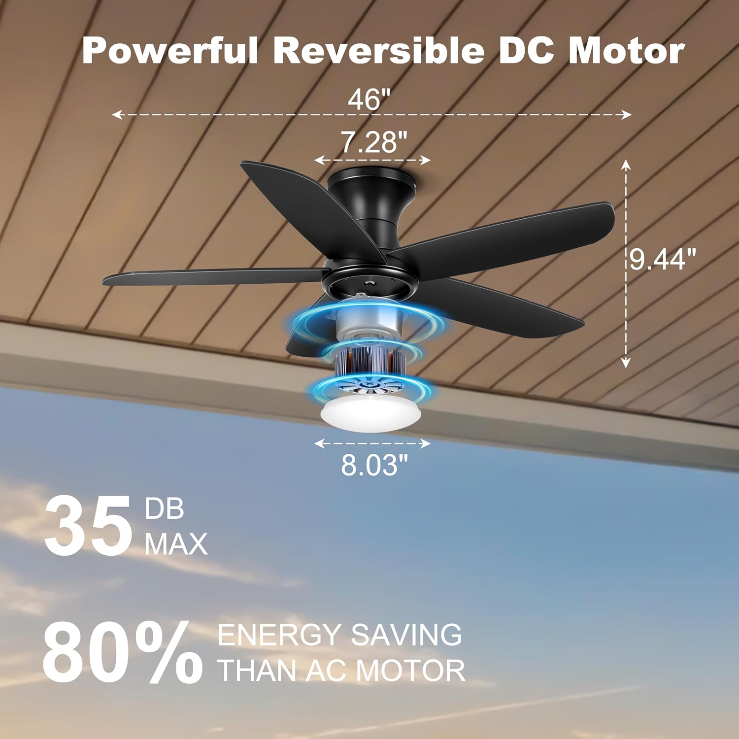 Detalle 2 de Ohniyou Ventilador de Techo 116CM con Luz y Control Remoto